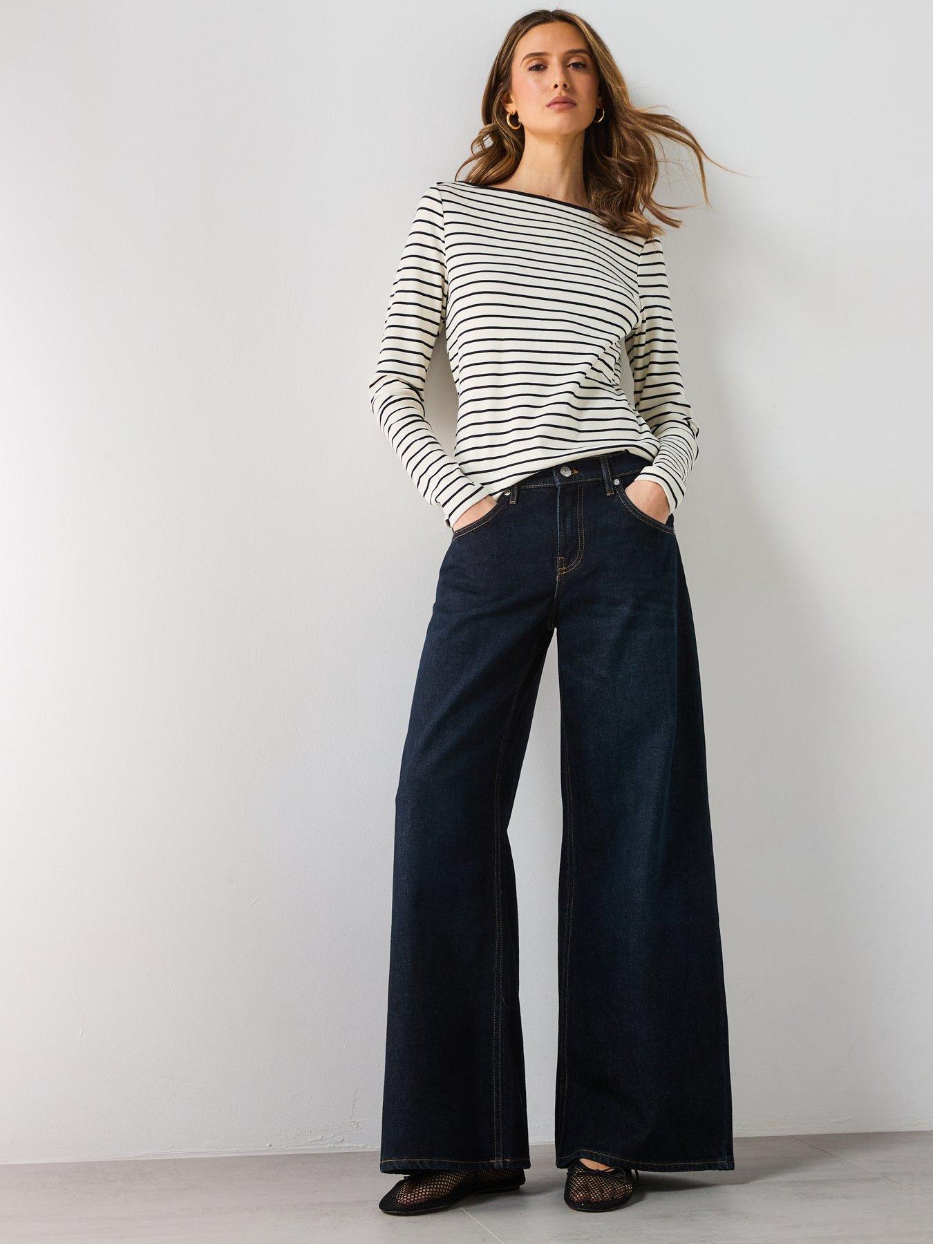 Image 3 of 5 of Mango Low Rise Rinse Wash Wide Leg Jeans - Blue