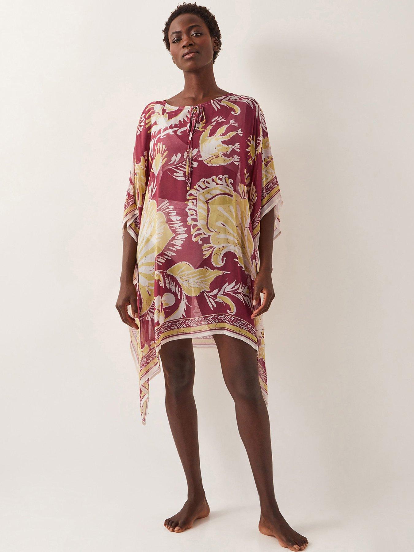 Image 1 of 5 of Monsoon Misha Print Kaftan - Burgundy