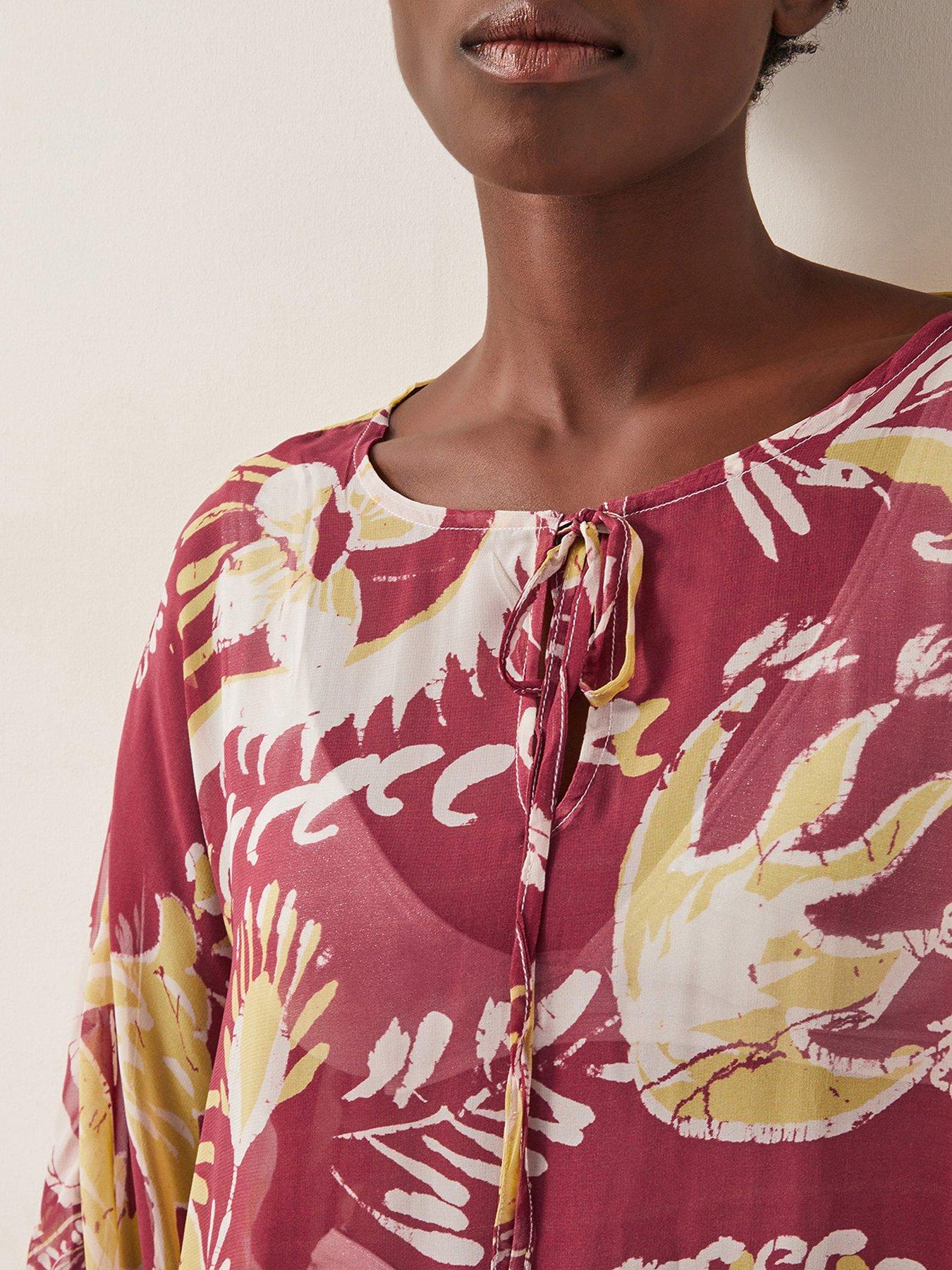 Image 4 of 5 of Monsoon Misha Print Kaftan - Burgundy