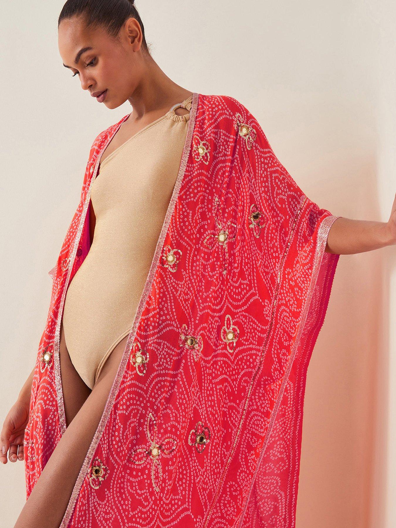 Image 3 of 4 of Monsoon Abby Bandini Emb Coverup - Orange
