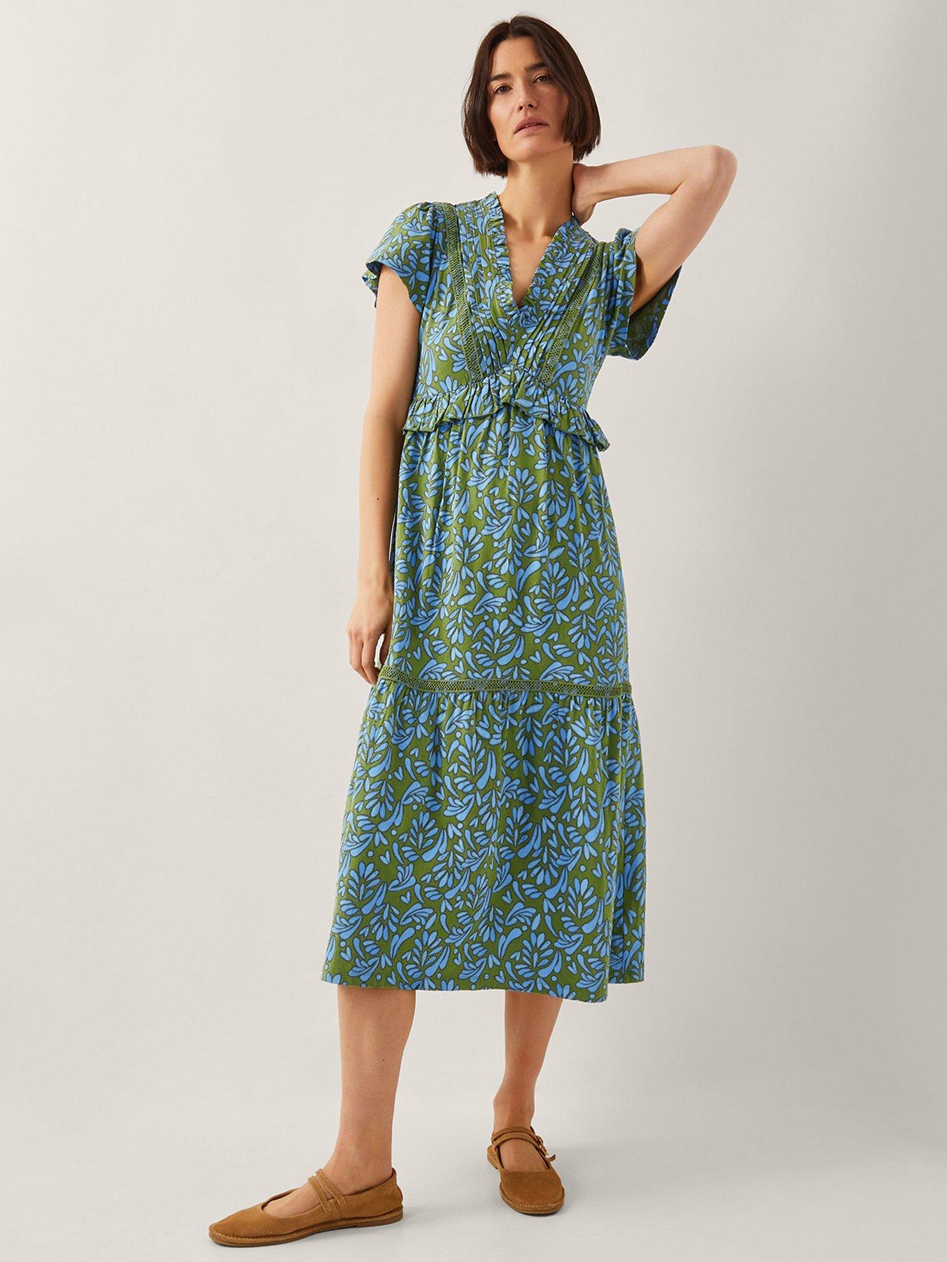 Image 1 of 5 of Monsoon Bryony Print Jersey Dress - Green