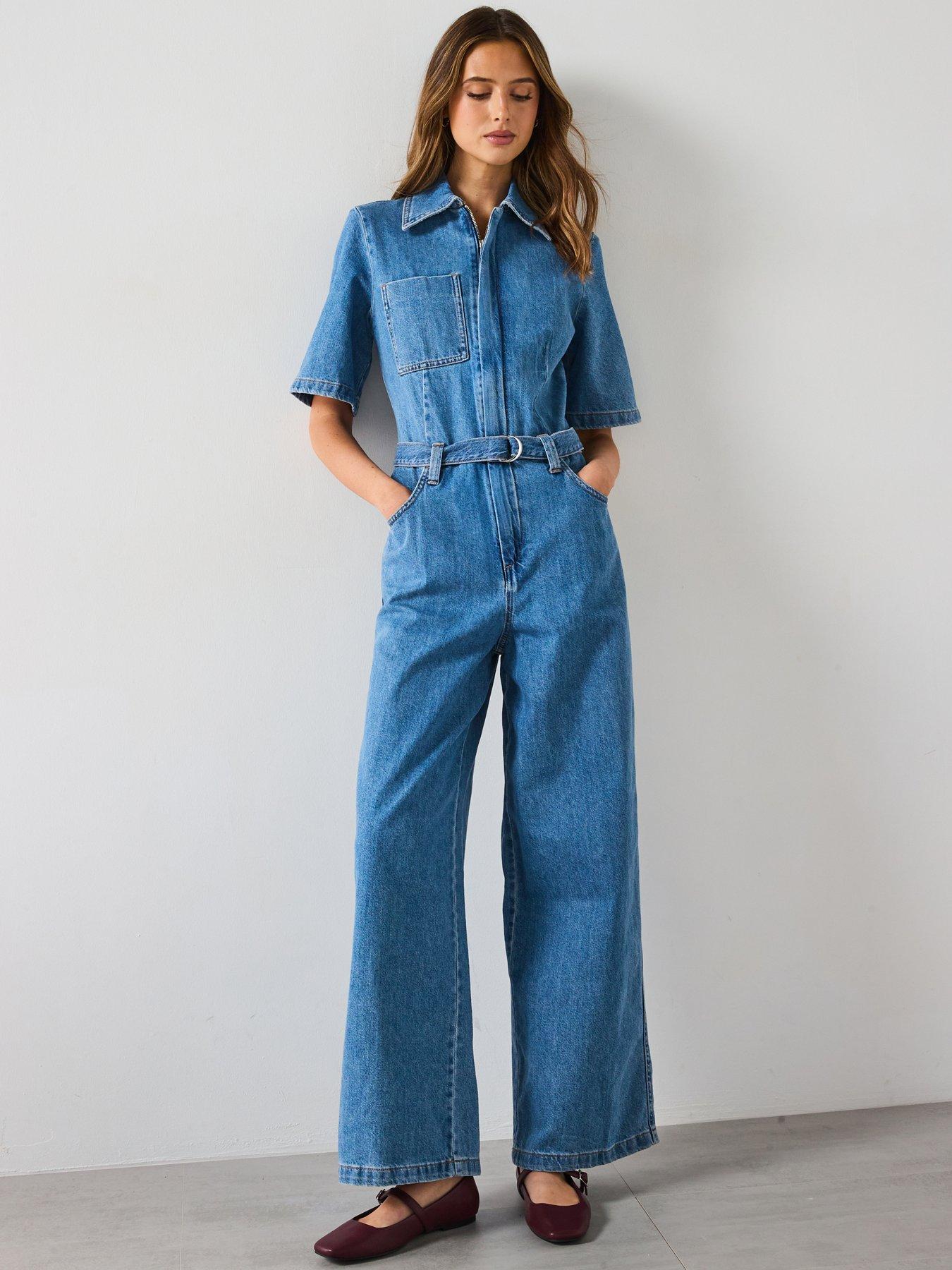Image 1 of 6 of Mango Denim Jumpsuit Belt - Blue