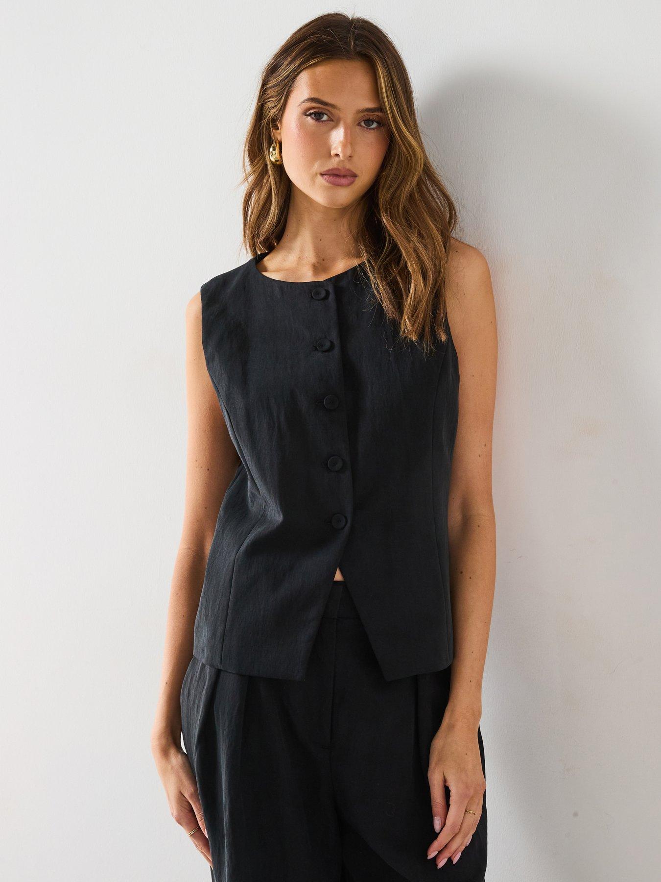 Image 1 of 6 of Mango Straight Lyocell Suit Waistcoat - Black