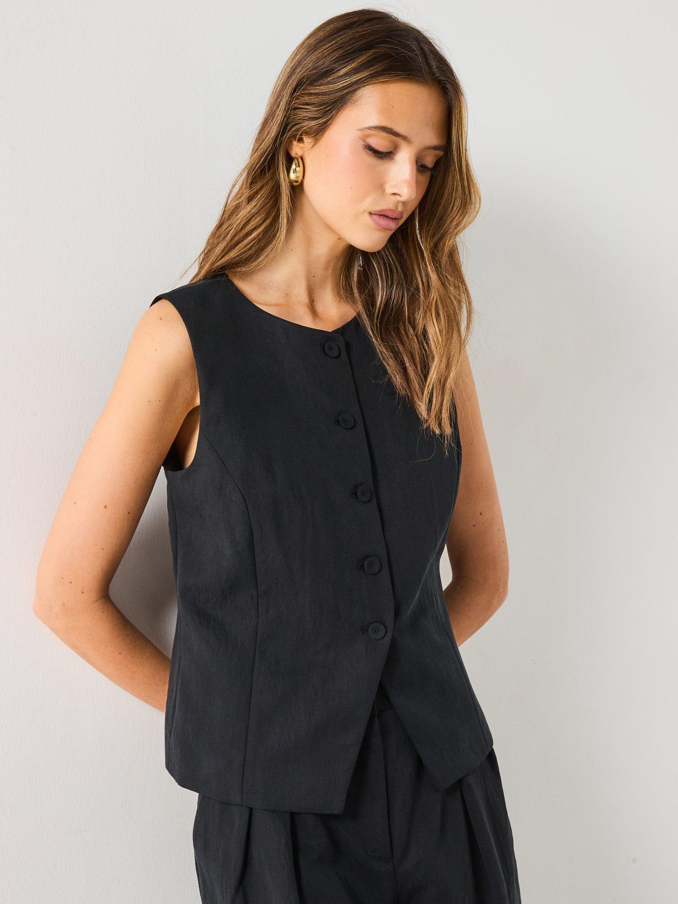 Image 4 of 6 of Mango Straight Lyocell Suit Waistcoat - Black