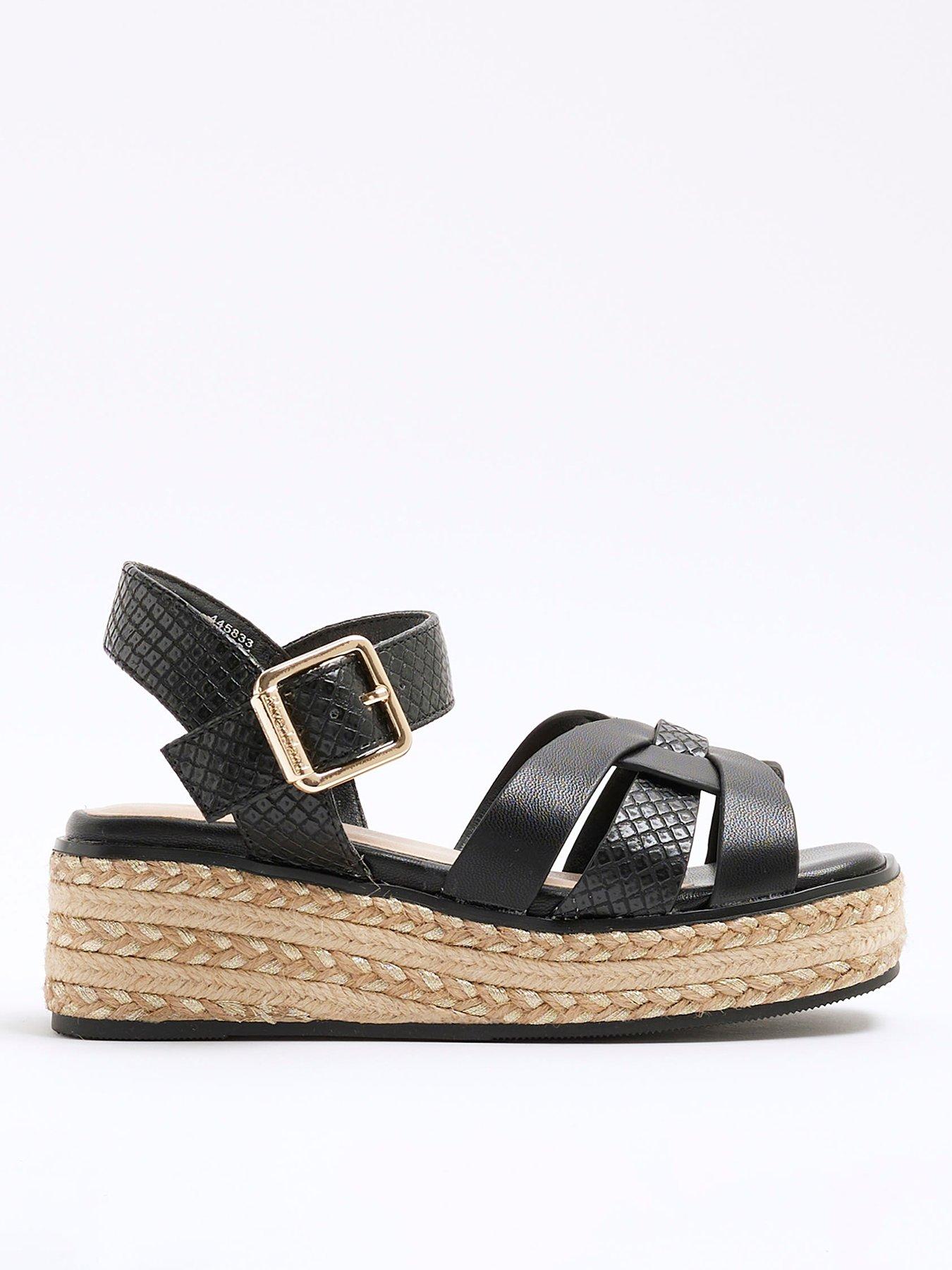 Image 1 of 5 of River Island Girls Weave Wedge Sandals - Black