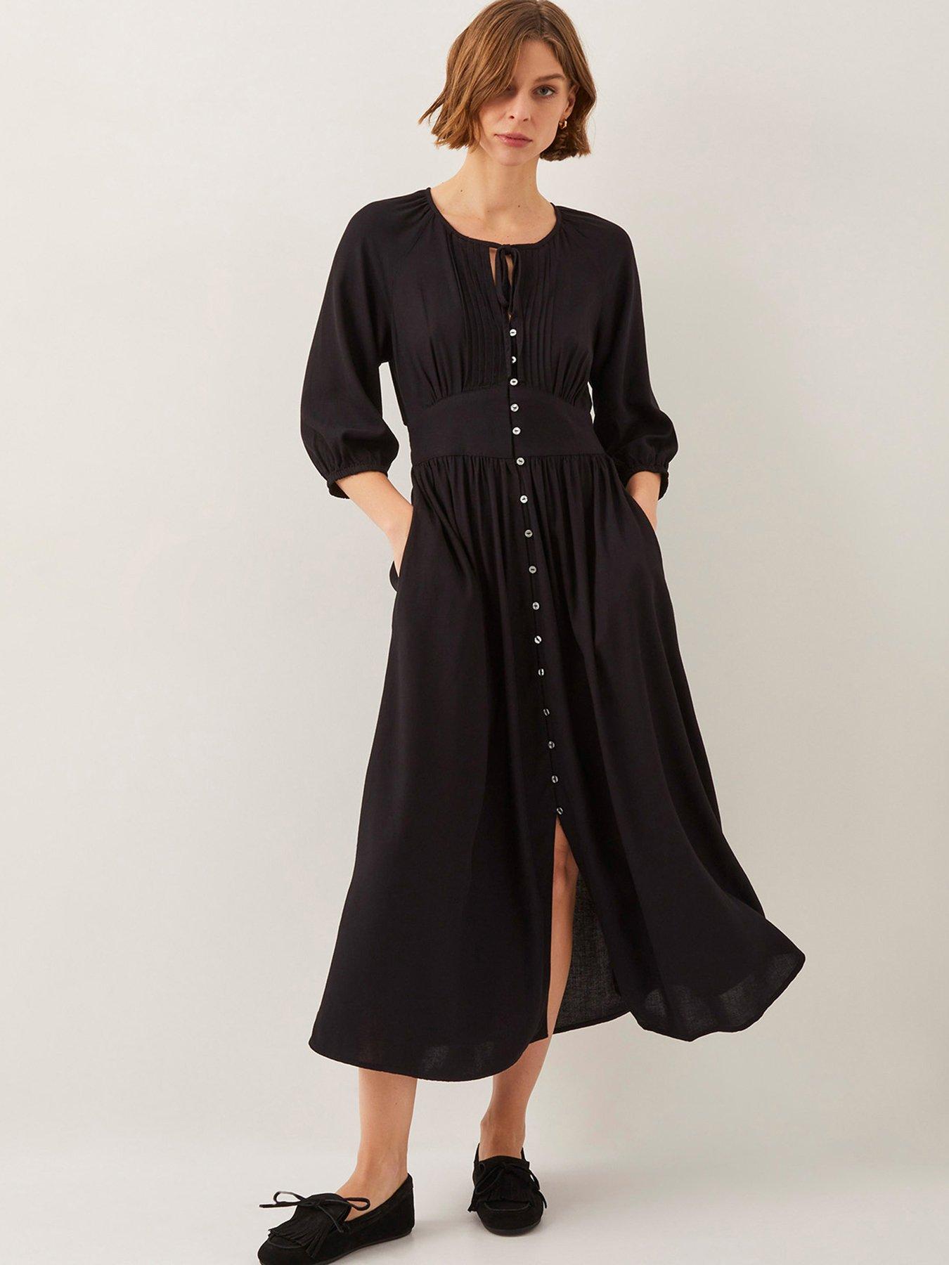 Image 1 of 4 of Monsoon Polly Linen Dress - Black