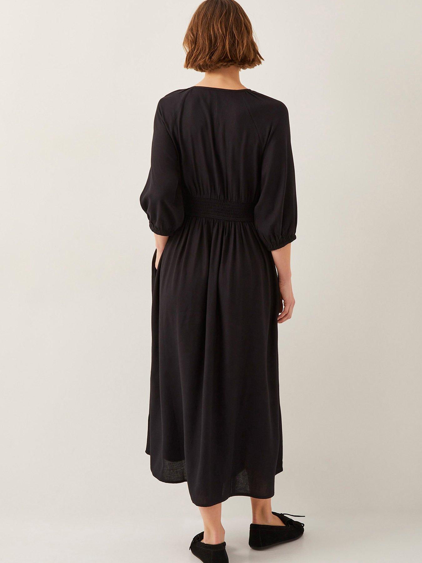 Image 2 of 4 of Monsoon Polly Linen Dress - Black