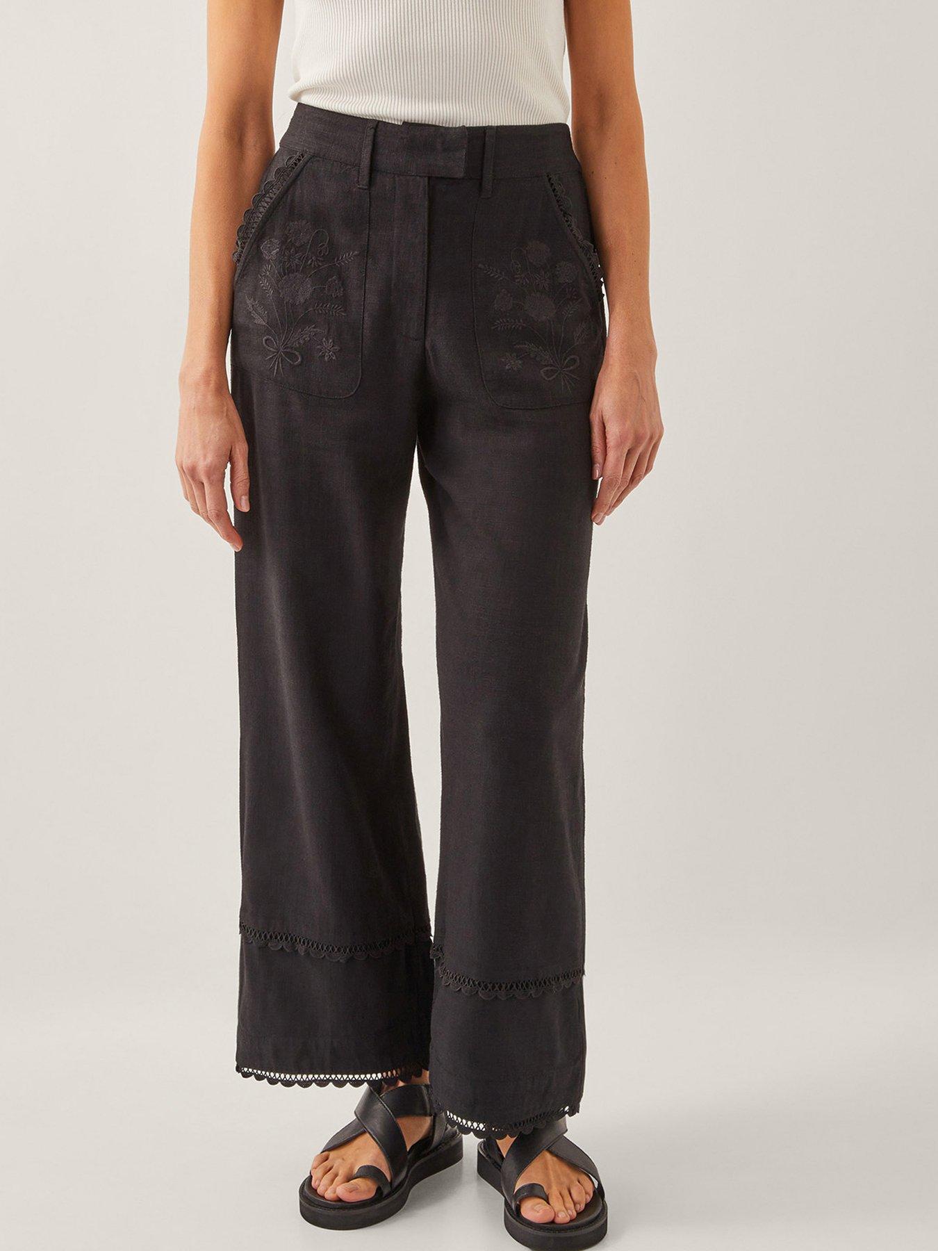 Image 1 of 6 of Monsoon Hayley Embellished Trousers - Black