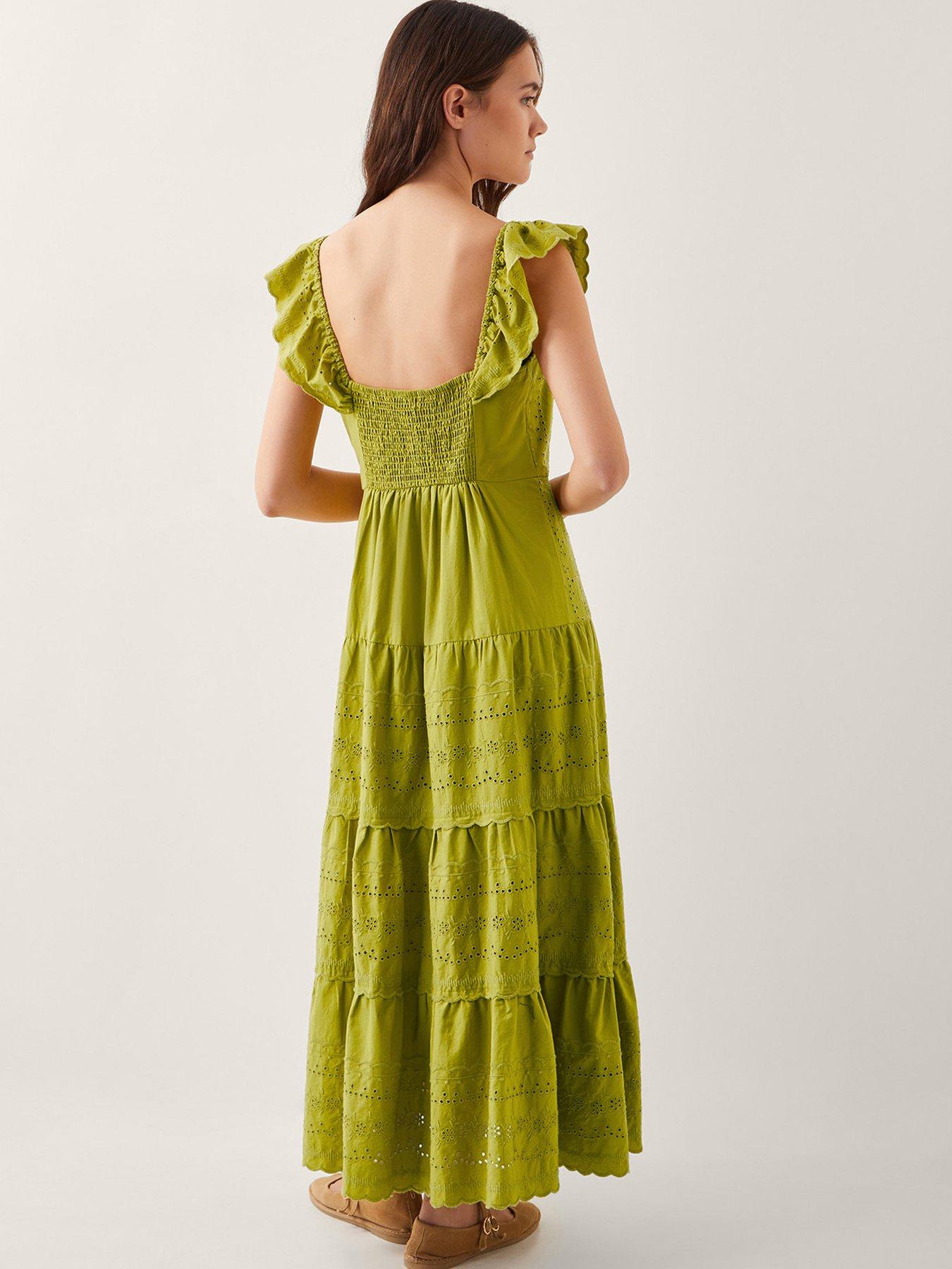 Image 2 of 4 of Monsoon Lucy Broderie Dress - Green
