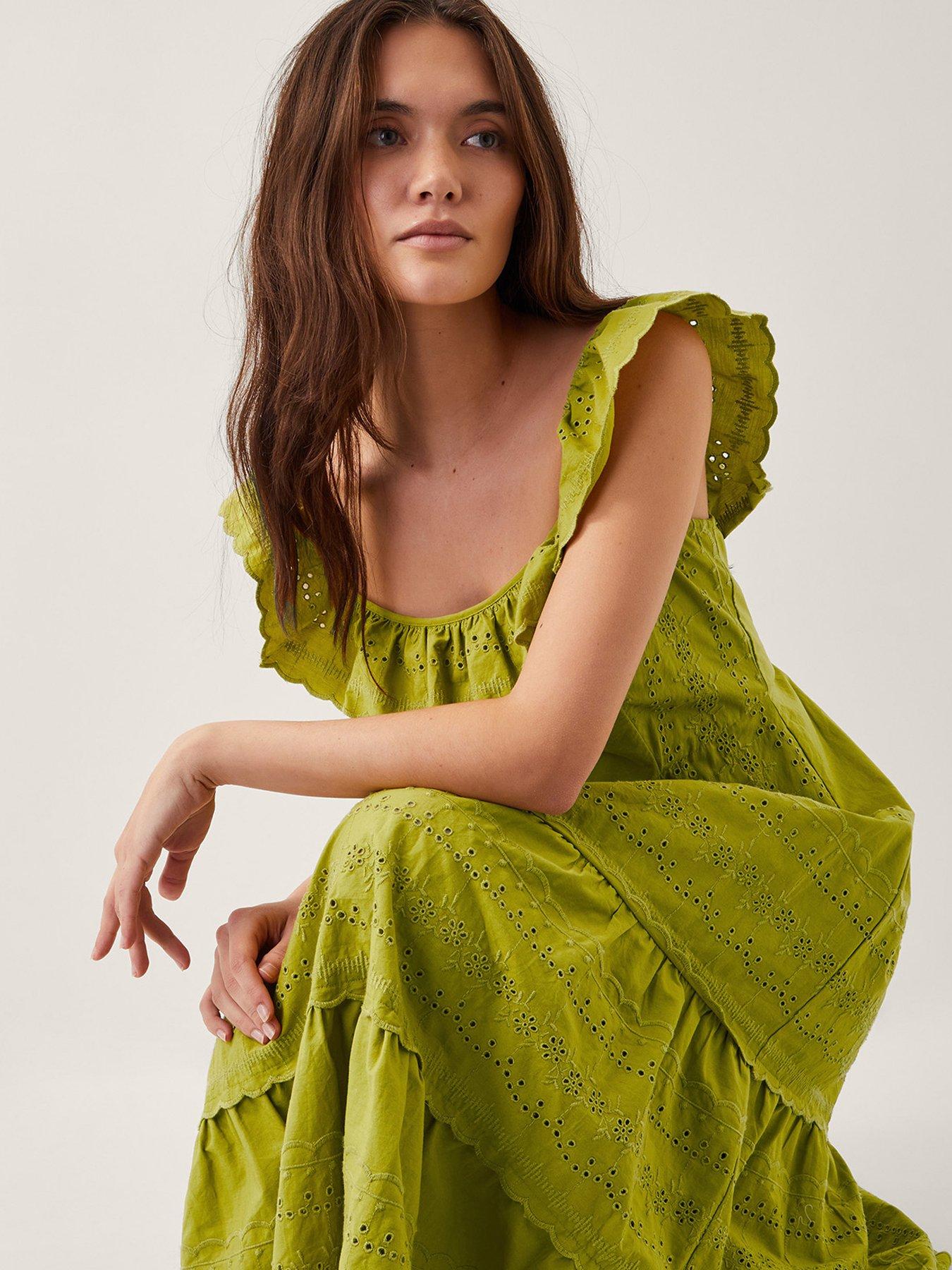 Image 3 of 4 of Monsoon Lucy Broderie Dress - Green