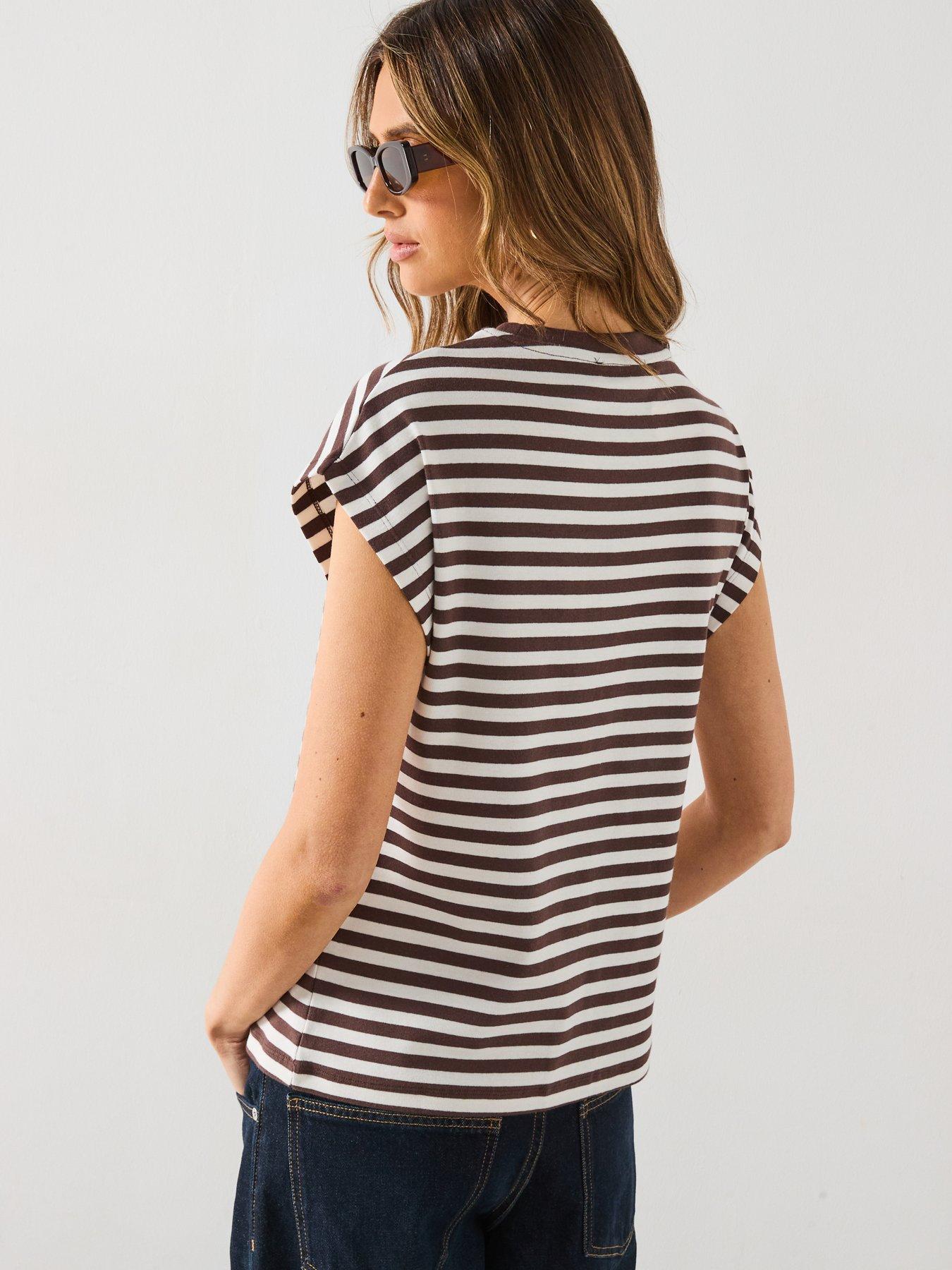 Image 2 of 6 of Mango Striped Short Sleeved T-Shirt - Brown