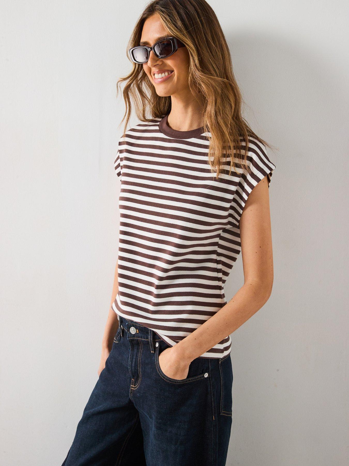 Image 4 of 6 of Mango Striped Short Sleeved T-Shirt - Brown