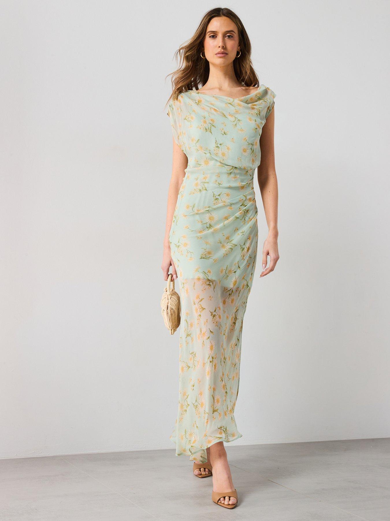 Mango Semi-transparent Floral-print Draped Dress