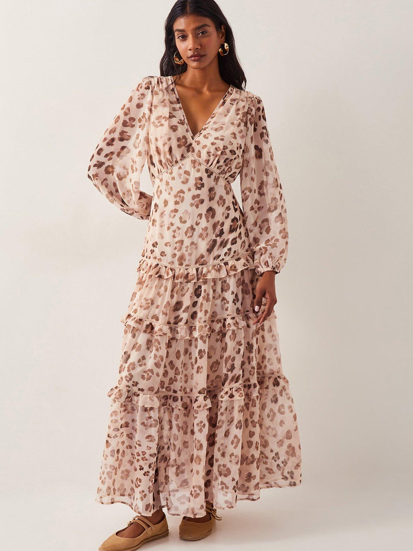 Image 1 of 5 of Monsoon Leona Leopard Print Dress - Brown