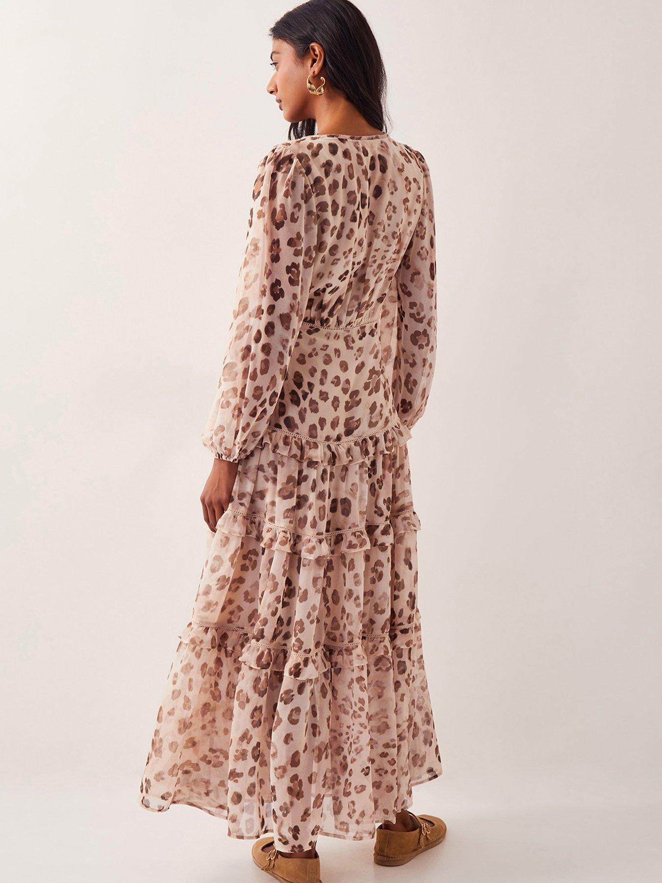 Image 2 of 5 of Monsoon Leona Leopard Print Dress - Brown