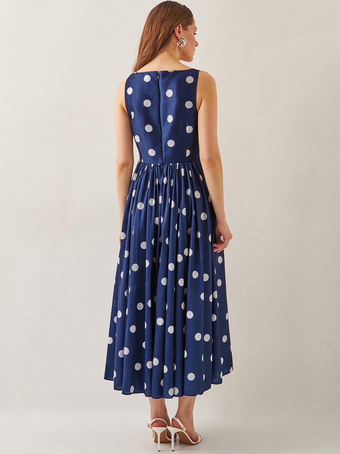 Image 2 of 6 of Monsoon Sicily Spot Dress - Navy