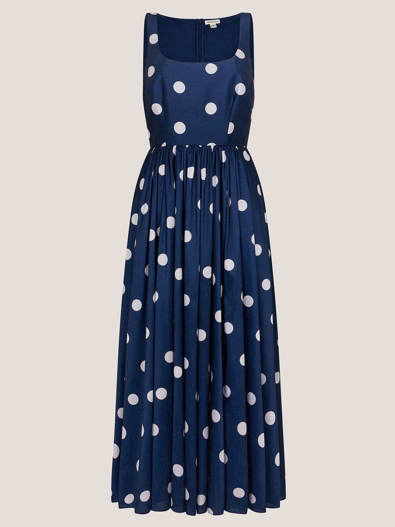 Image 3 of 6 of Monsoon Sicily Spot Dress - Navy