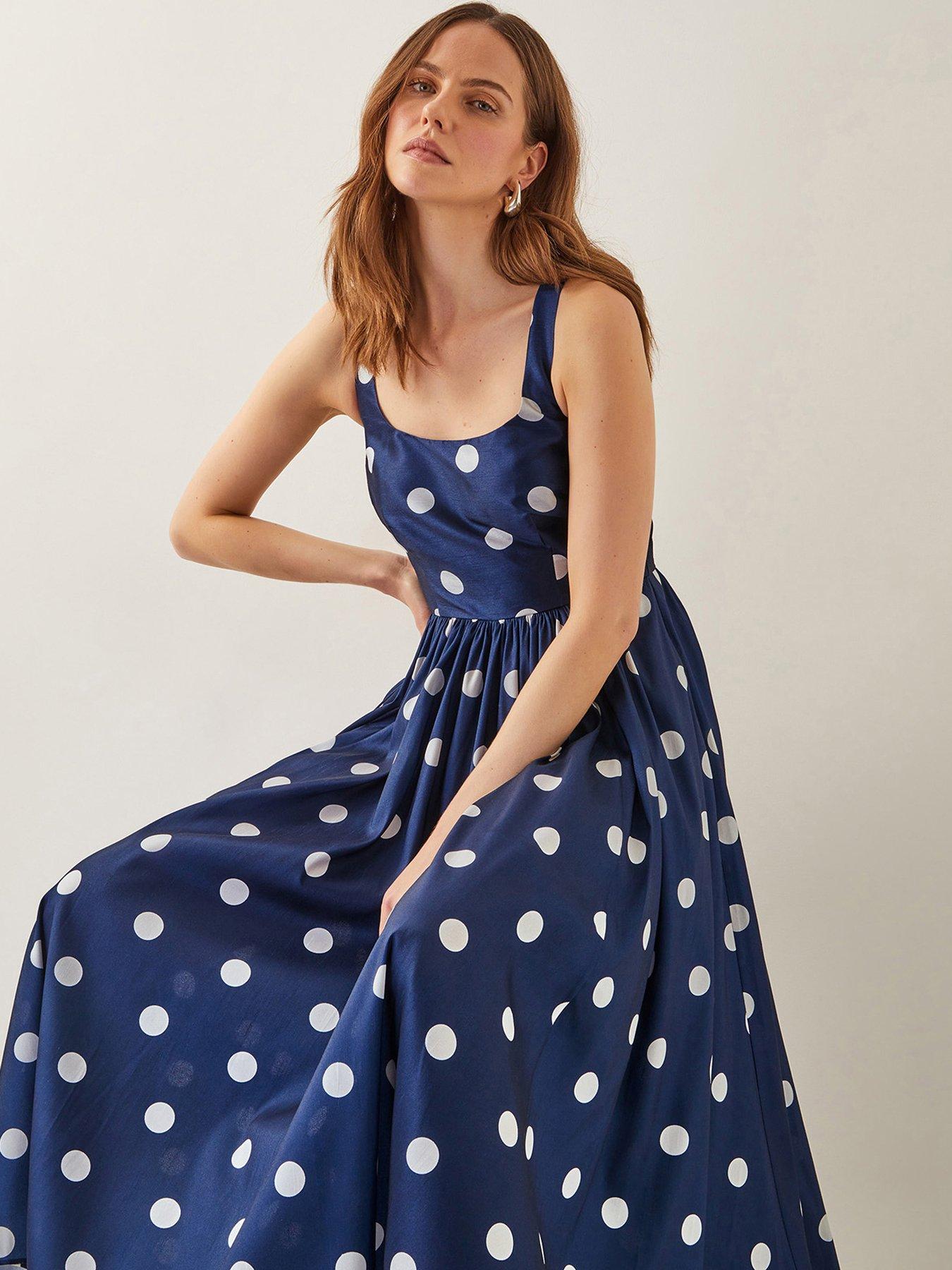 Image 4 of 6 of Monsoon Sicily Spot Dress - Navy