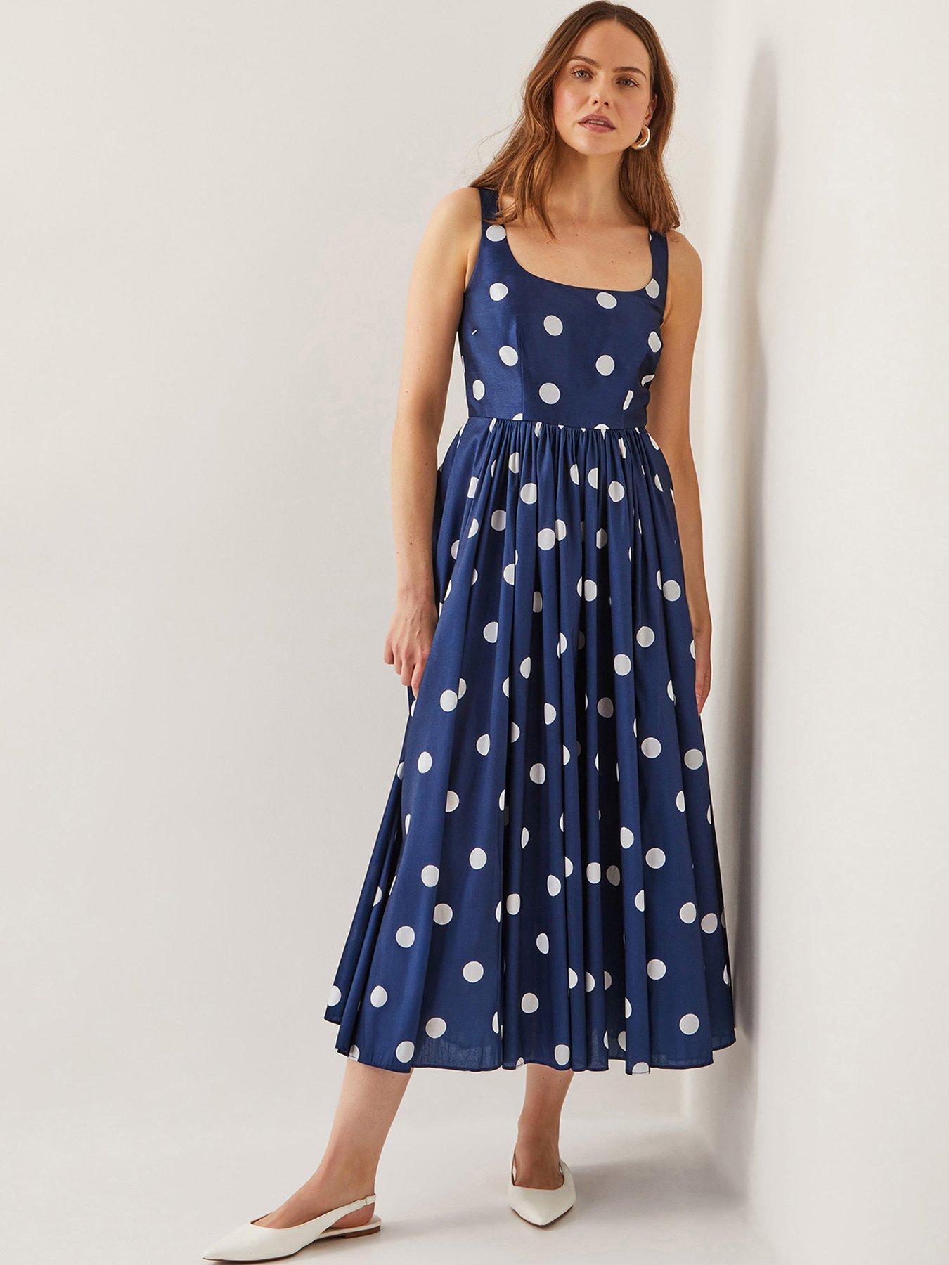 Image 6 of 6 of Monsoon Sicily Spot Dress - Navy
