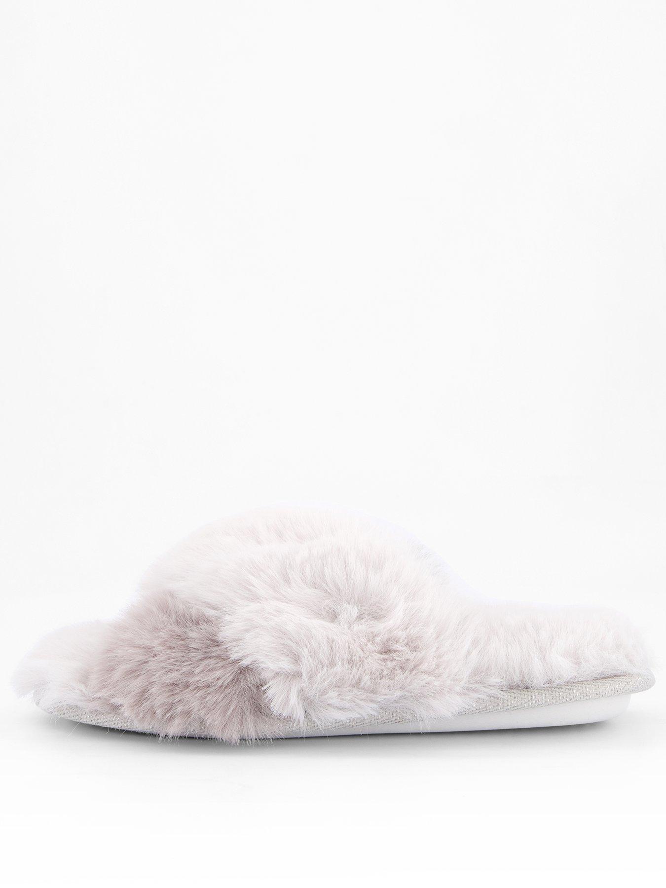 The Very Collection Girls Cross Over Fluffy Slipper - Grey