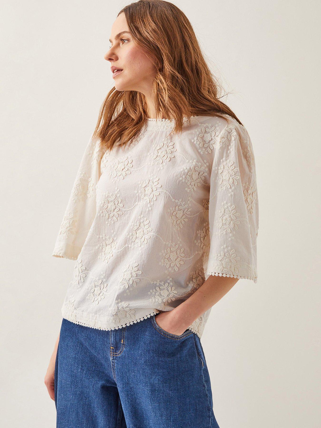 Image 1 of 5 of Monsoon Harika Embellished Top - Cream