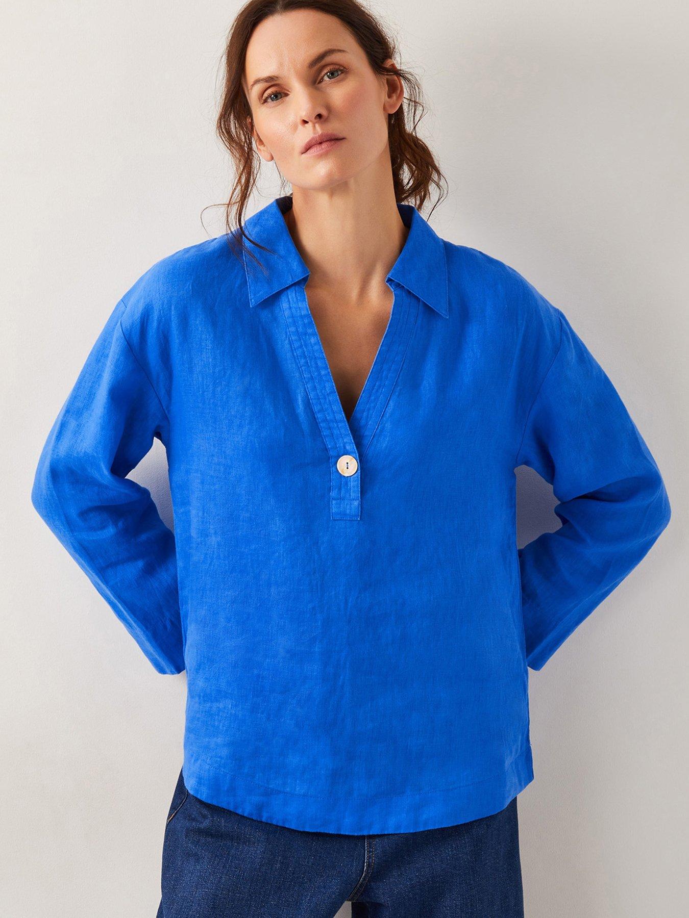 Image 1 of 4 of Monsoon Clover Linen Tee - Blue
