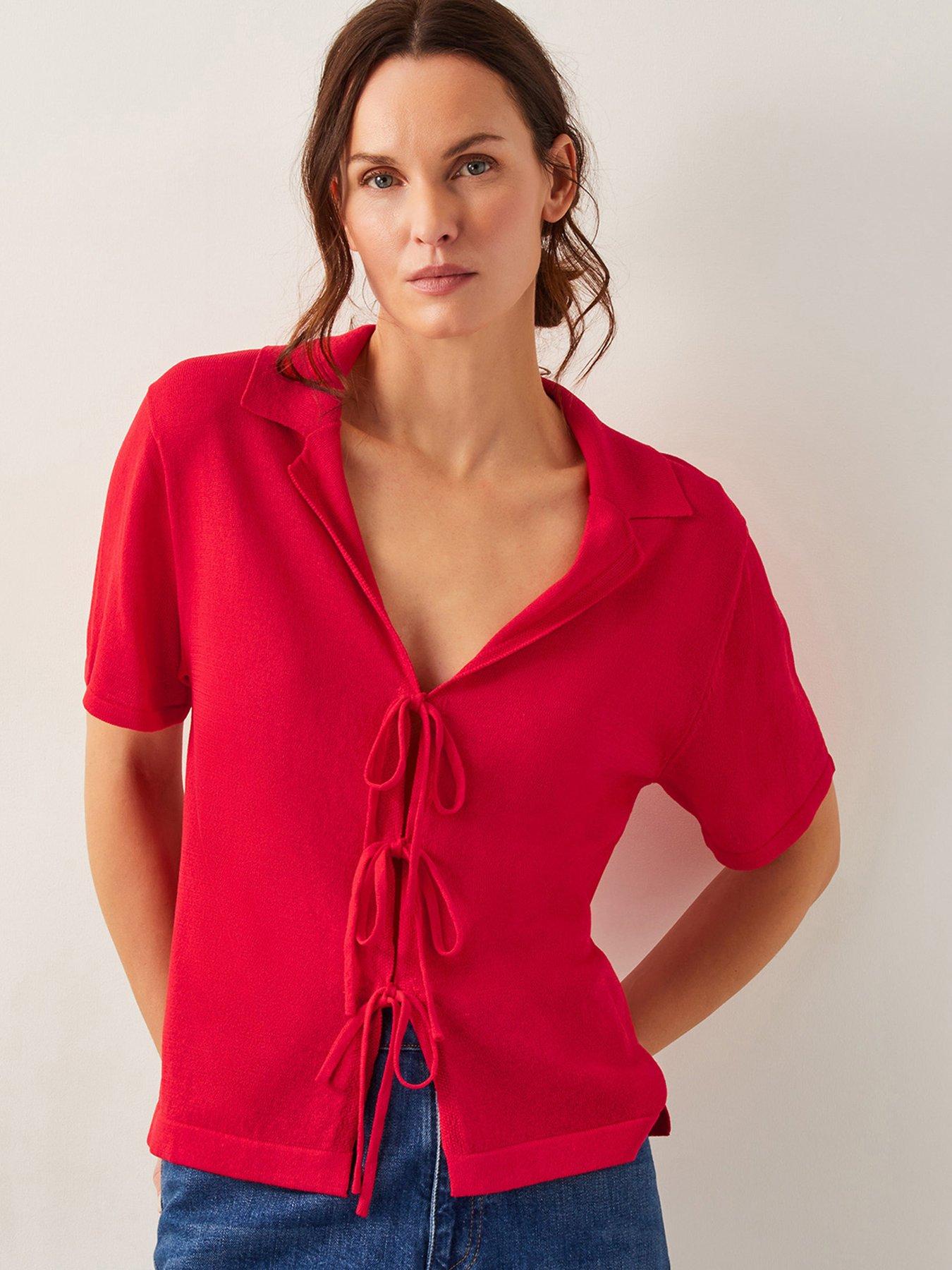 Image 1 of 4 of Monsoon Tia Tie Knit Cardigan - Red