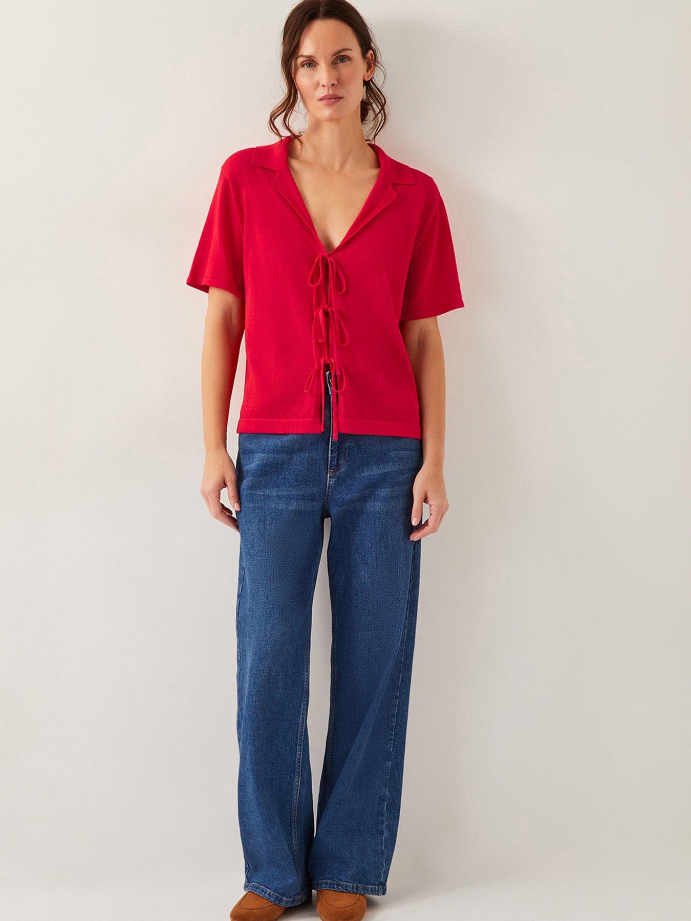Image 3 of 4 of Monsoon Tia Tie Knit Cardigan - Red