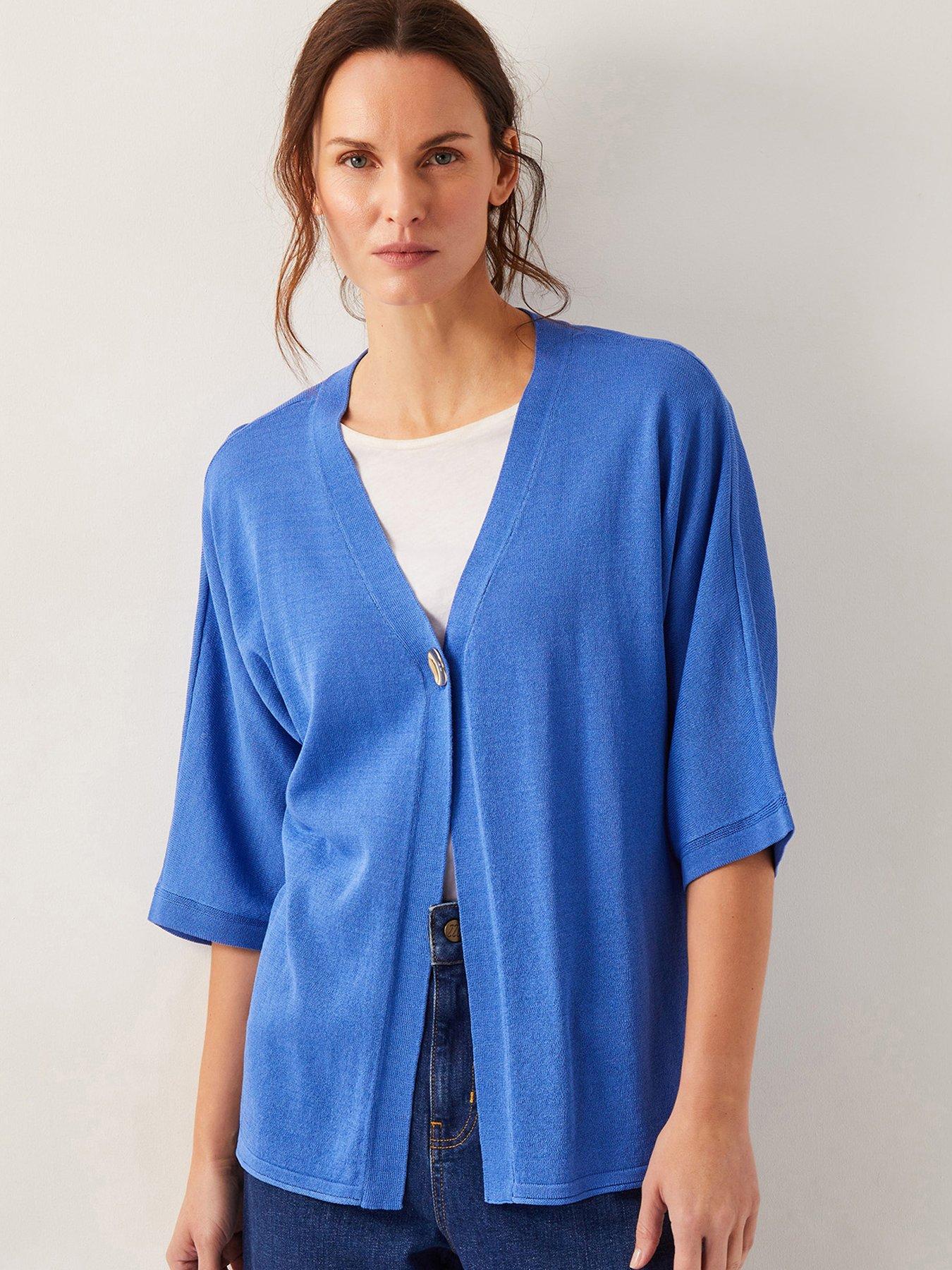 Image 1 of 5 of Monsoon Beth Button Cardigan - Blue
