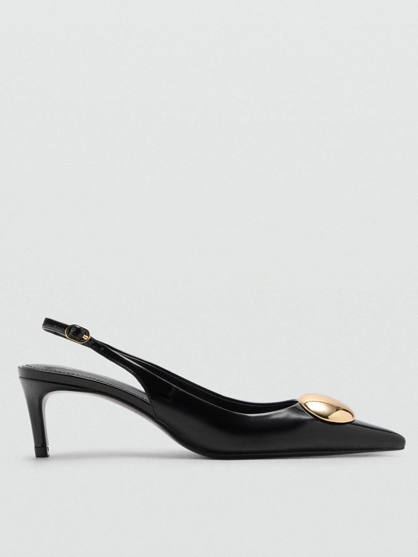 Image 1 of 5 of Mango Kitten Heel Shoes With Metallic Decoration - Black