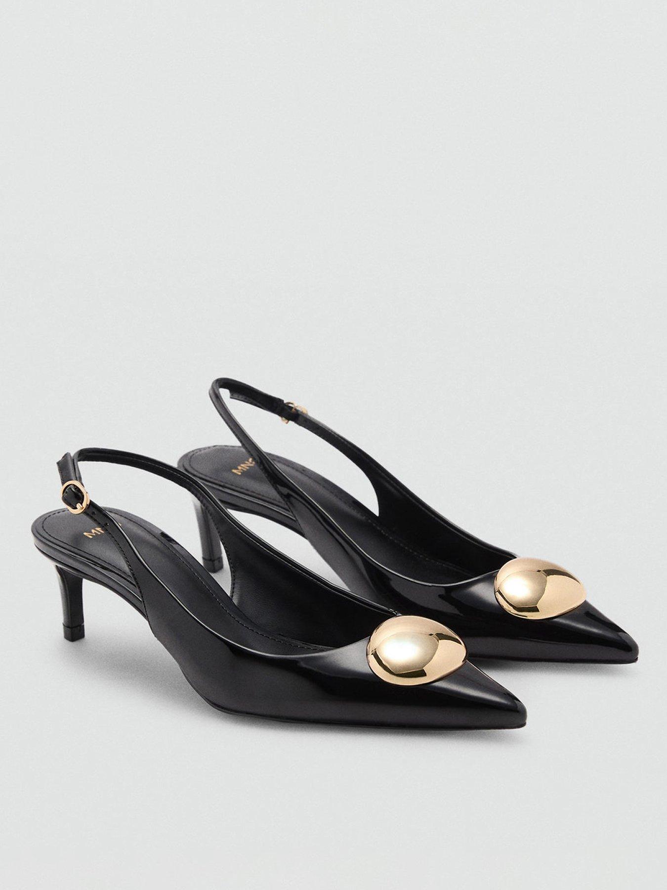 Image 2 of 5 of Mango Kitten Heel Shoes With Metallic Decoration - Black