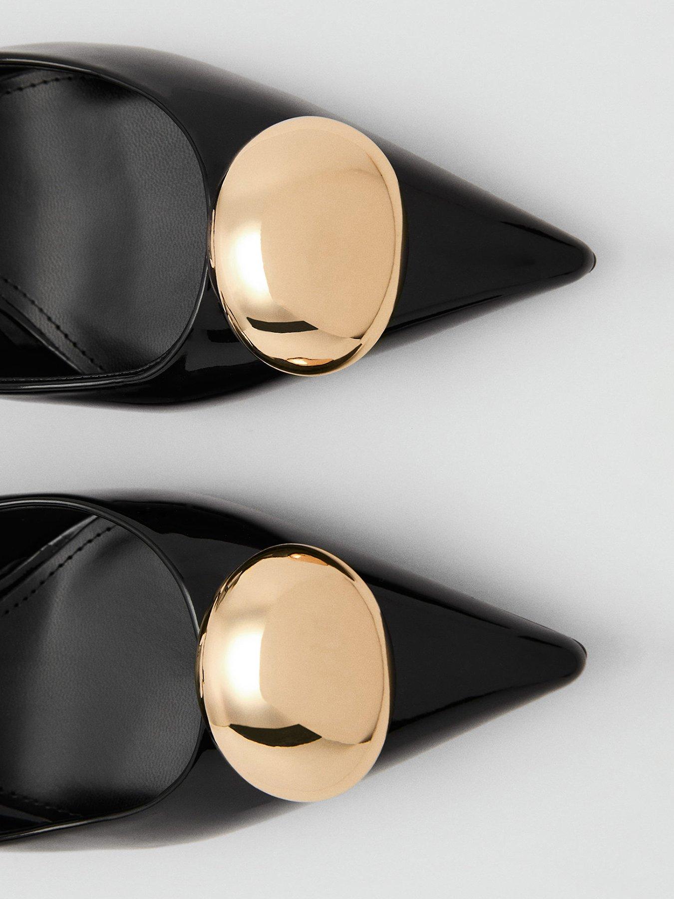Image 4 of 5 of Mango Kitten Heel Shoes With Metallic Decoration - Black
