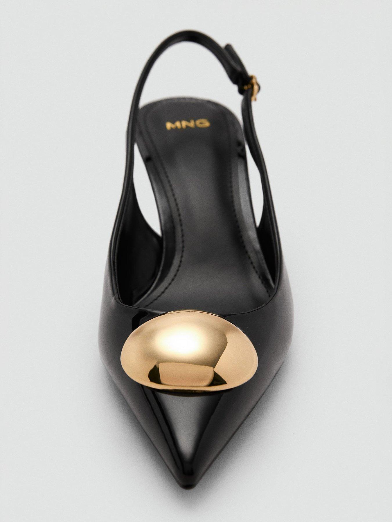 Image 5 of 5 of Mango Kitten Heel Shoes With Metallic Decoration - Black