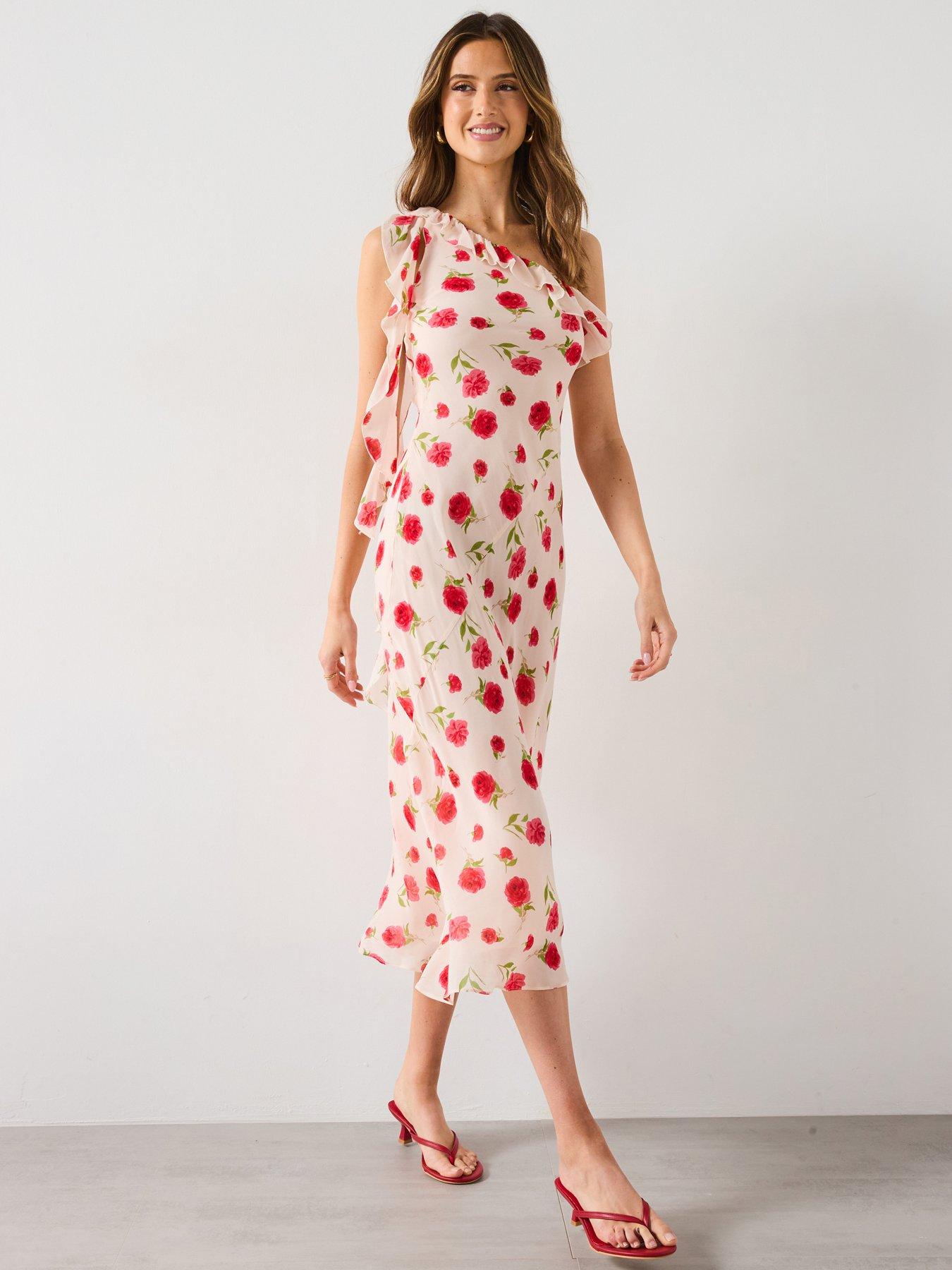 Image 1 of 6 of Mango Floral Ruffled Dress - Cream