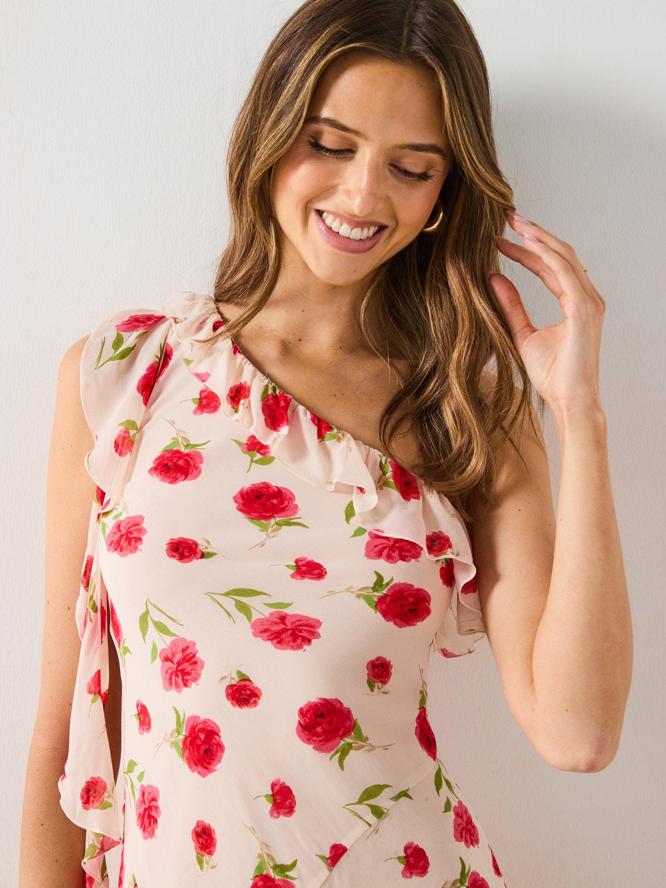 Image 5 of 6 of Mango Floral Ruffled Dress - Cream