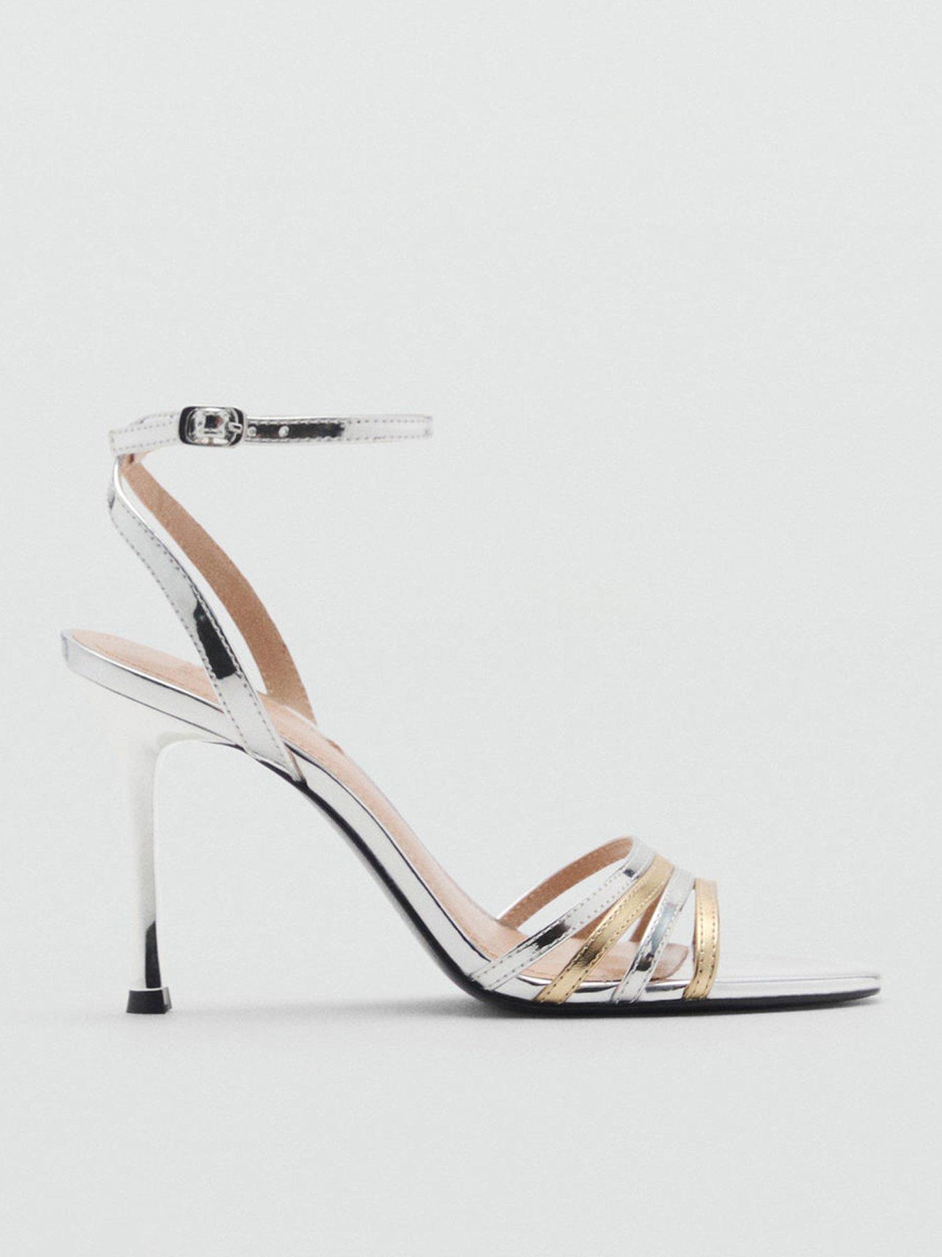 Image 1 of 5 of Mango Combined Strap Heeled Sandals - Silver