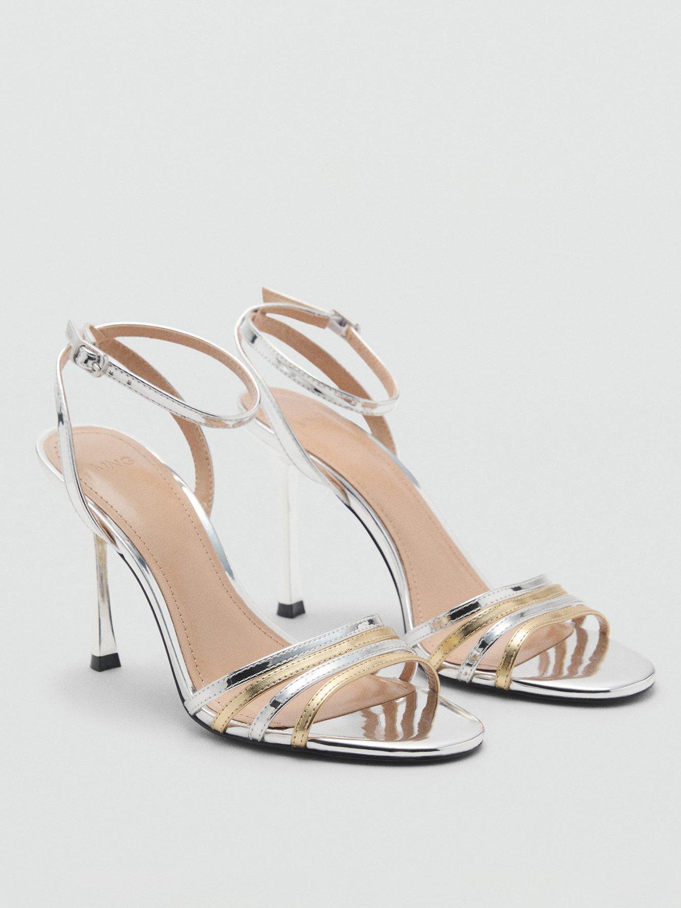 Image 2 of 5 of Mango Combined Strap Heeled Sandals - Silver