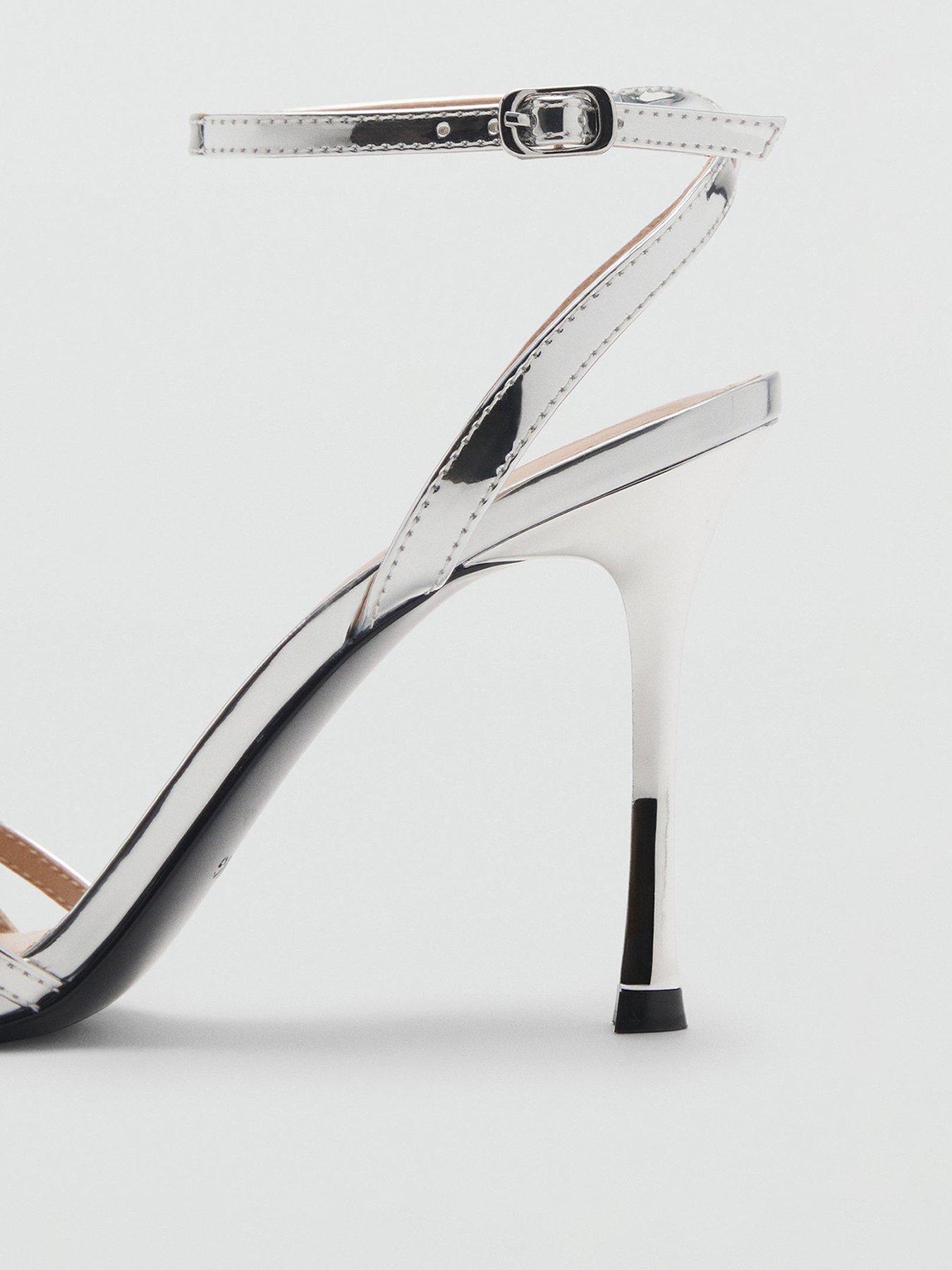 Image 3 of 5 of Mango Combined Strap Heeled Sandals - Silver