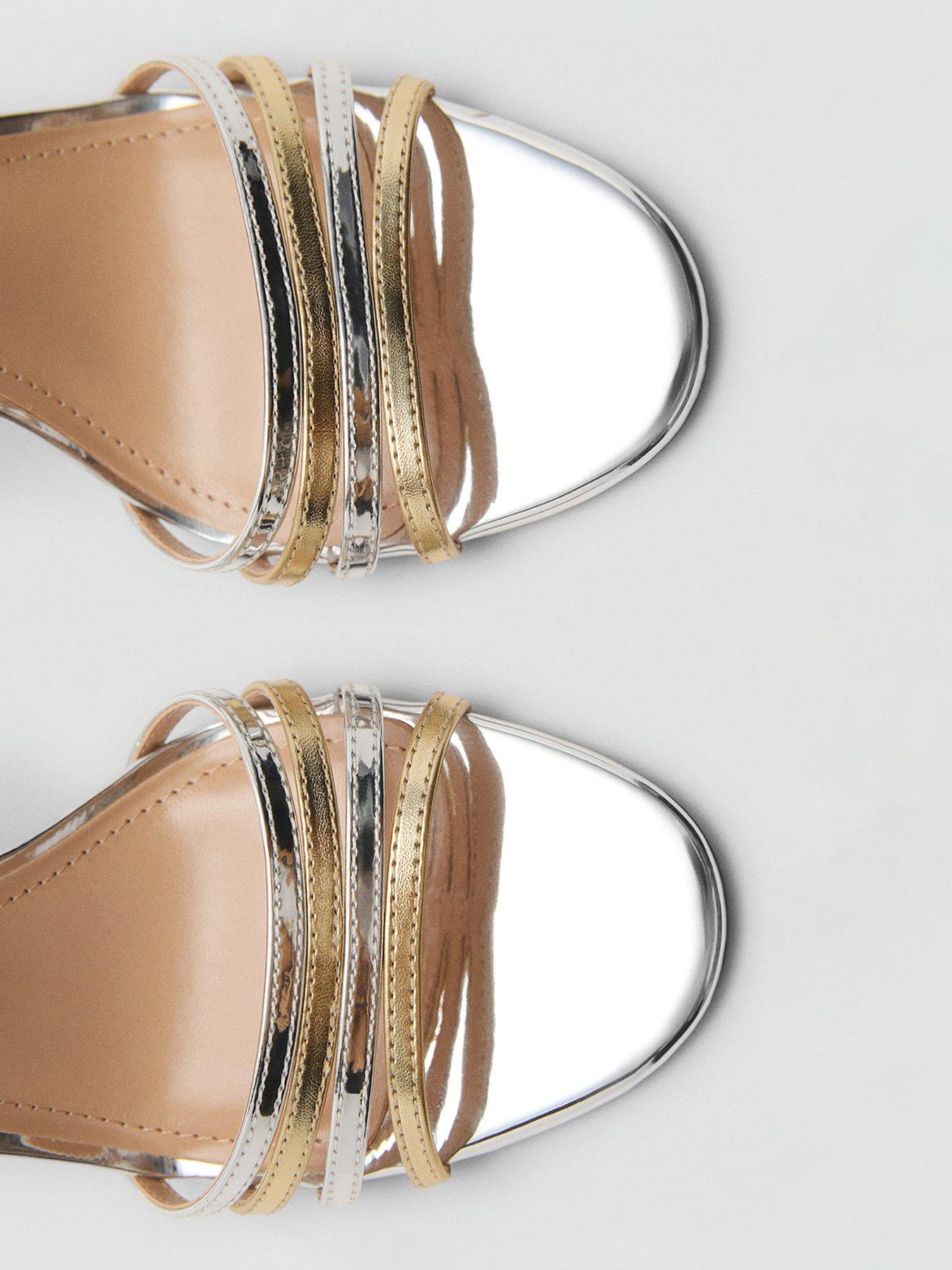 Image 4 of 5 of Mango Combined Strap Heeled Sandals - Silver