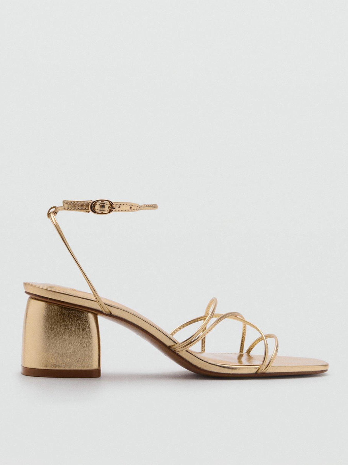 Image 1 of 4 of Mango Heeled Sandal With Crossed Straps - Gold