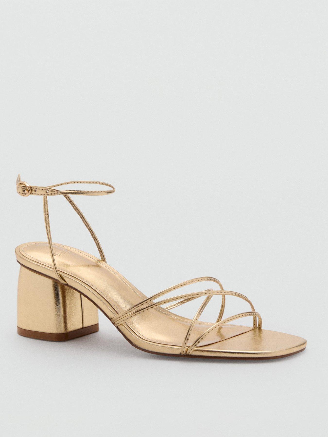 Image 2 of 4 of Mango Heeled Sandal With Crossed Straps - Gold