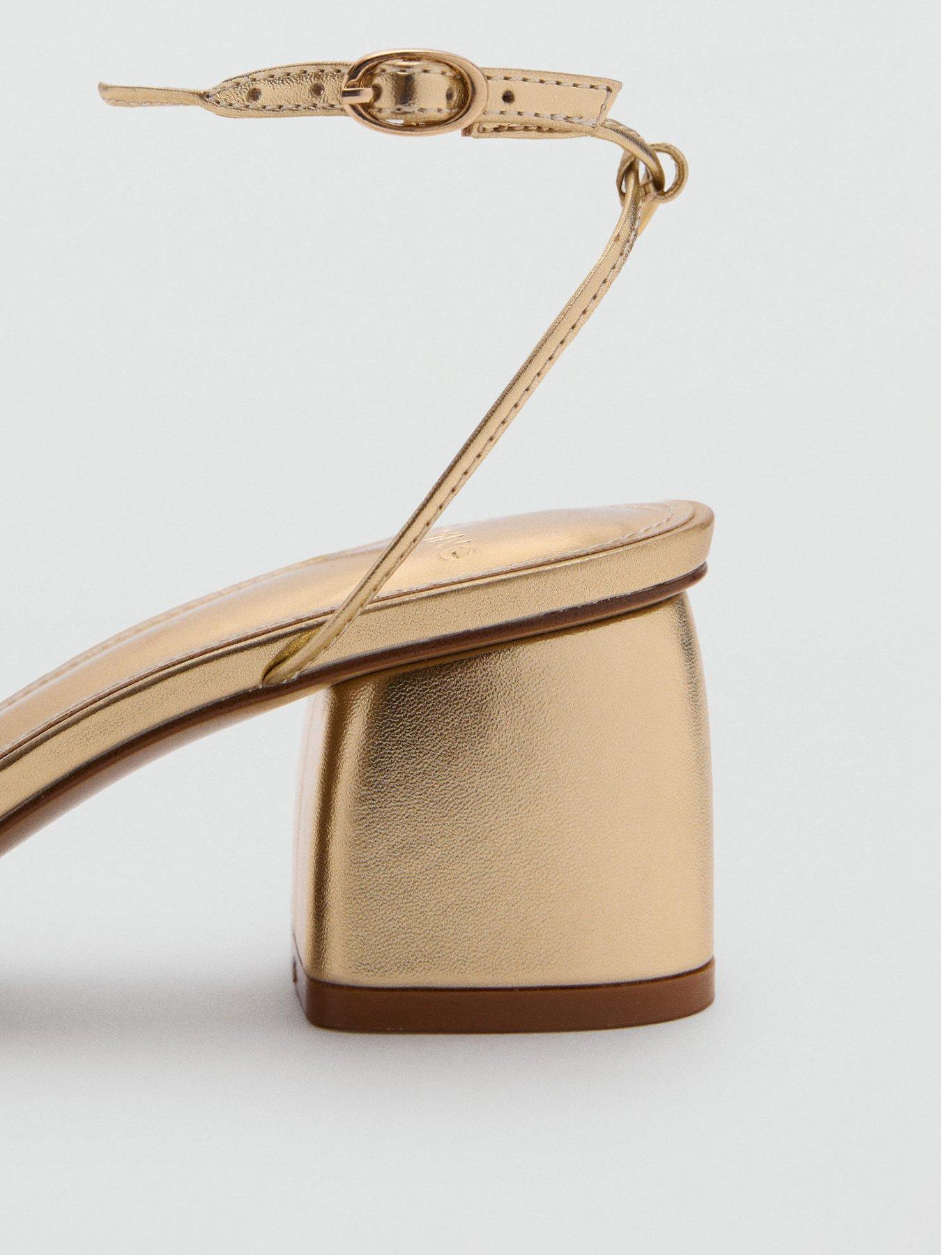 Image 3 of 4 of Mango Heeled Sandal With Crossed Straps - Gold