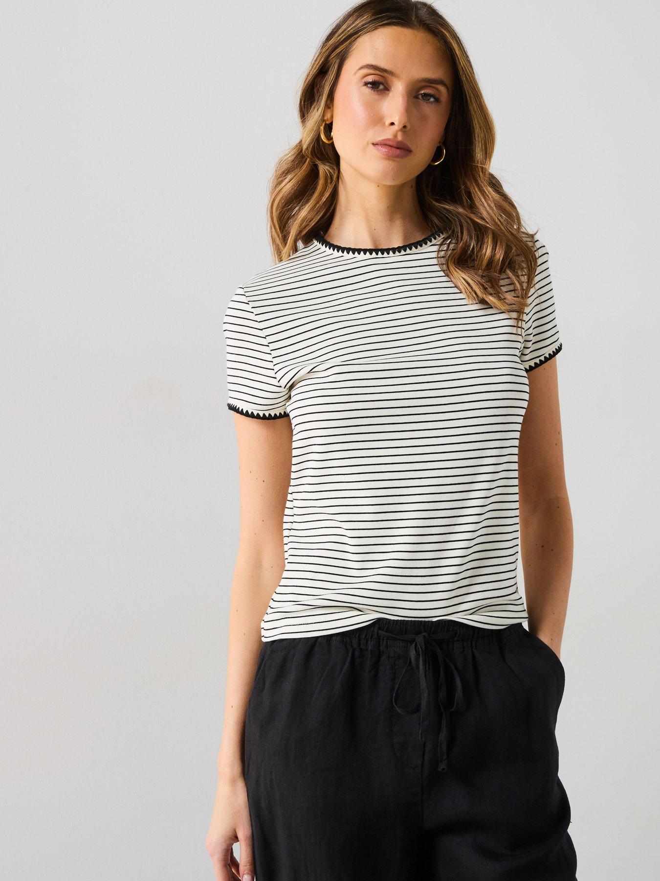 Image 1 of 5 of Mango Cotton T Shirt With Contrasting Trim - Cream
