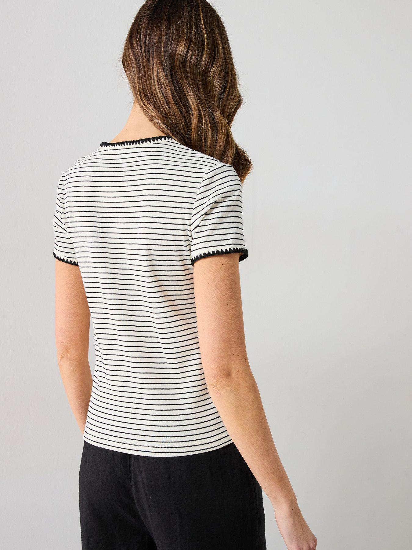 Image 2 of 5 of Mango Cotton T Shirt With Contrasting Trim - Cream
