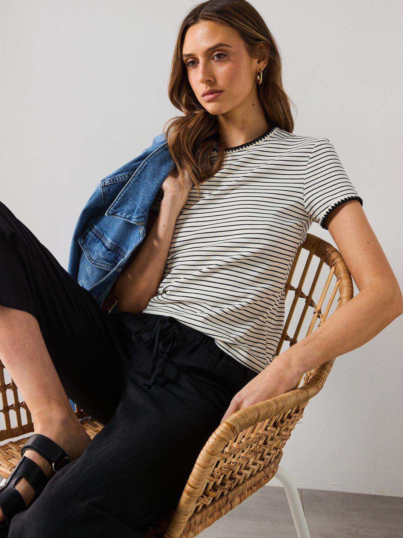 Image 4 of 5 of Mango Cotton T Shirt With Contrasting Trim - Cream