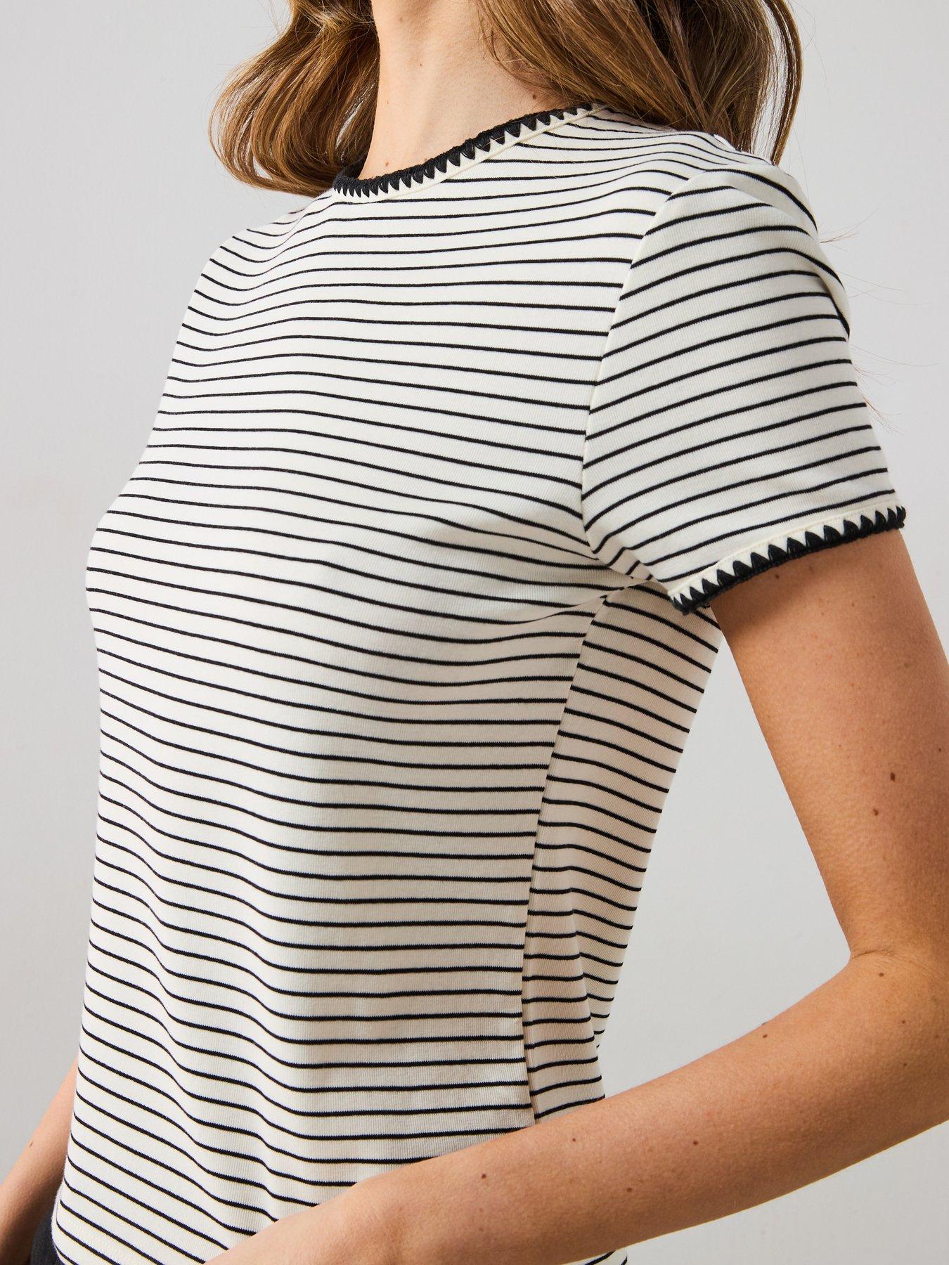 Image 5 of 5 of Mango Cotton T Shirt With Contrasting Trim - Cream