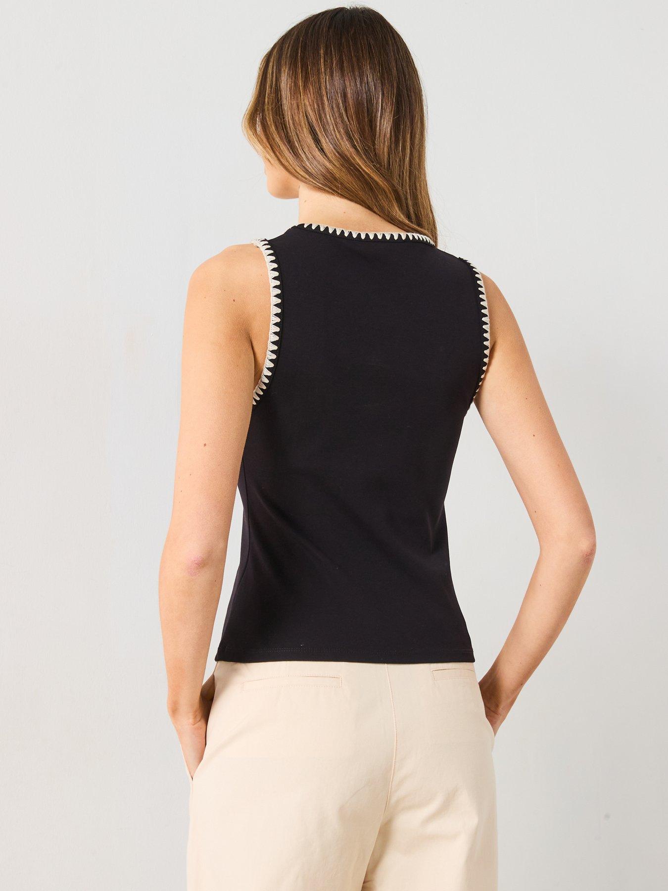 Image 2 of 6 of Mango Low Cut Top With Contrasting Trim - Black