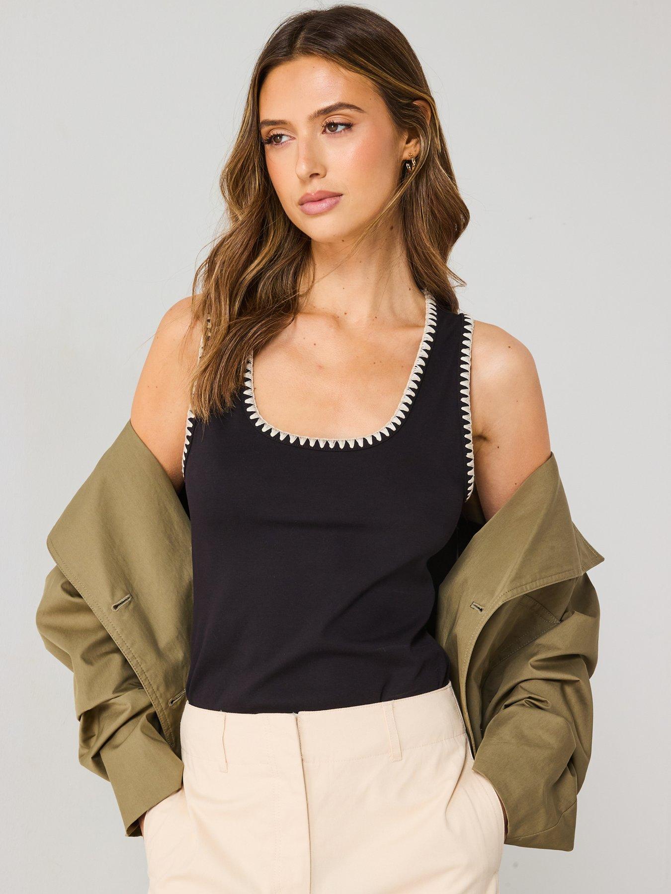 Image 6 of 6 of Mango Low Cut Top With Contrasting Trim - Black