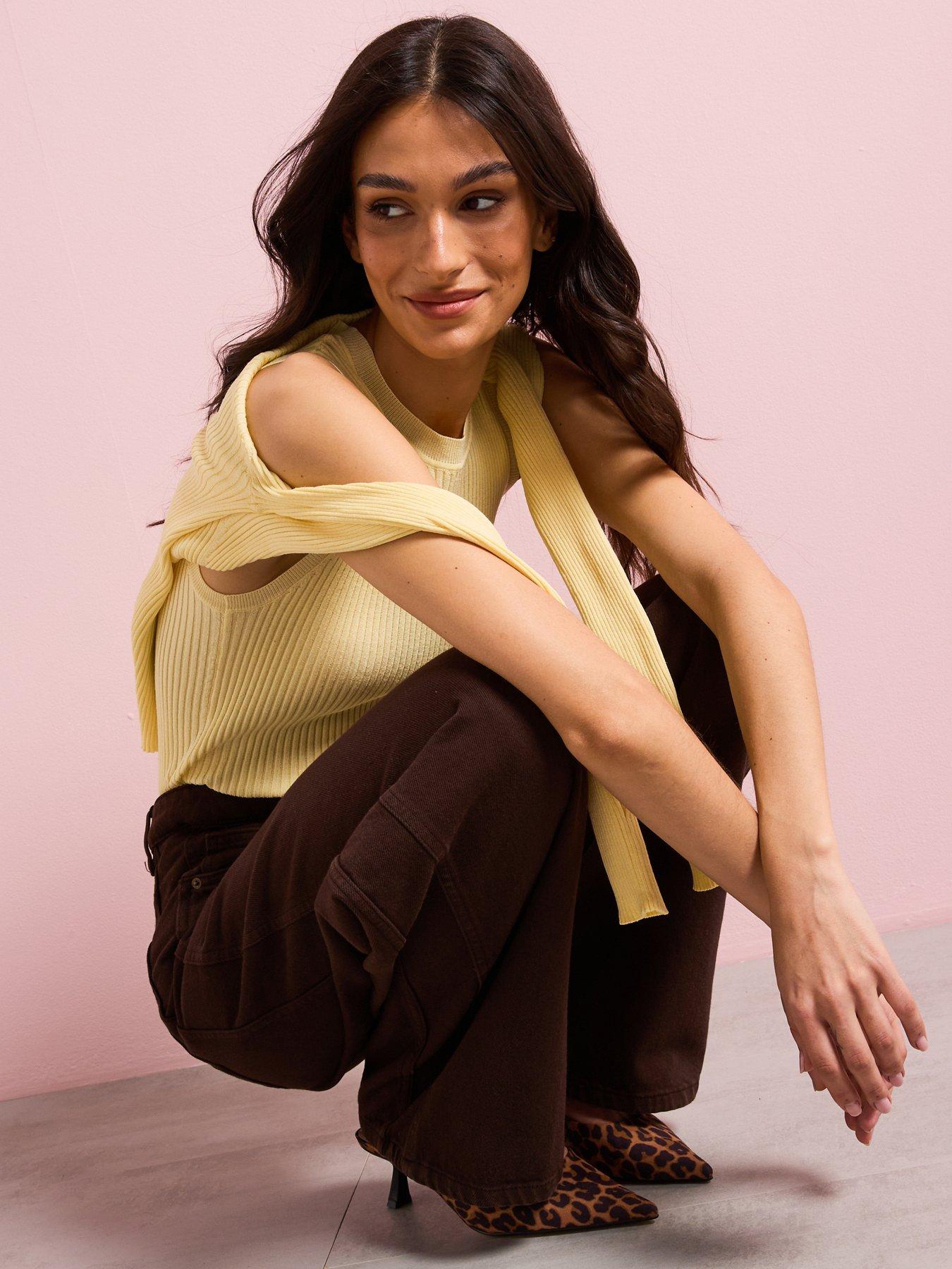 Image 6 of 6 of Mango V Neck Rib Knit Cardigan - Yellow
