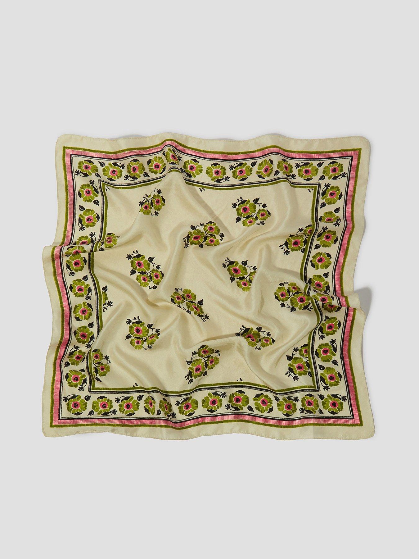 Image 1 of 2 of Monsoon Louisa Floral Silk Square Scarf - Cream